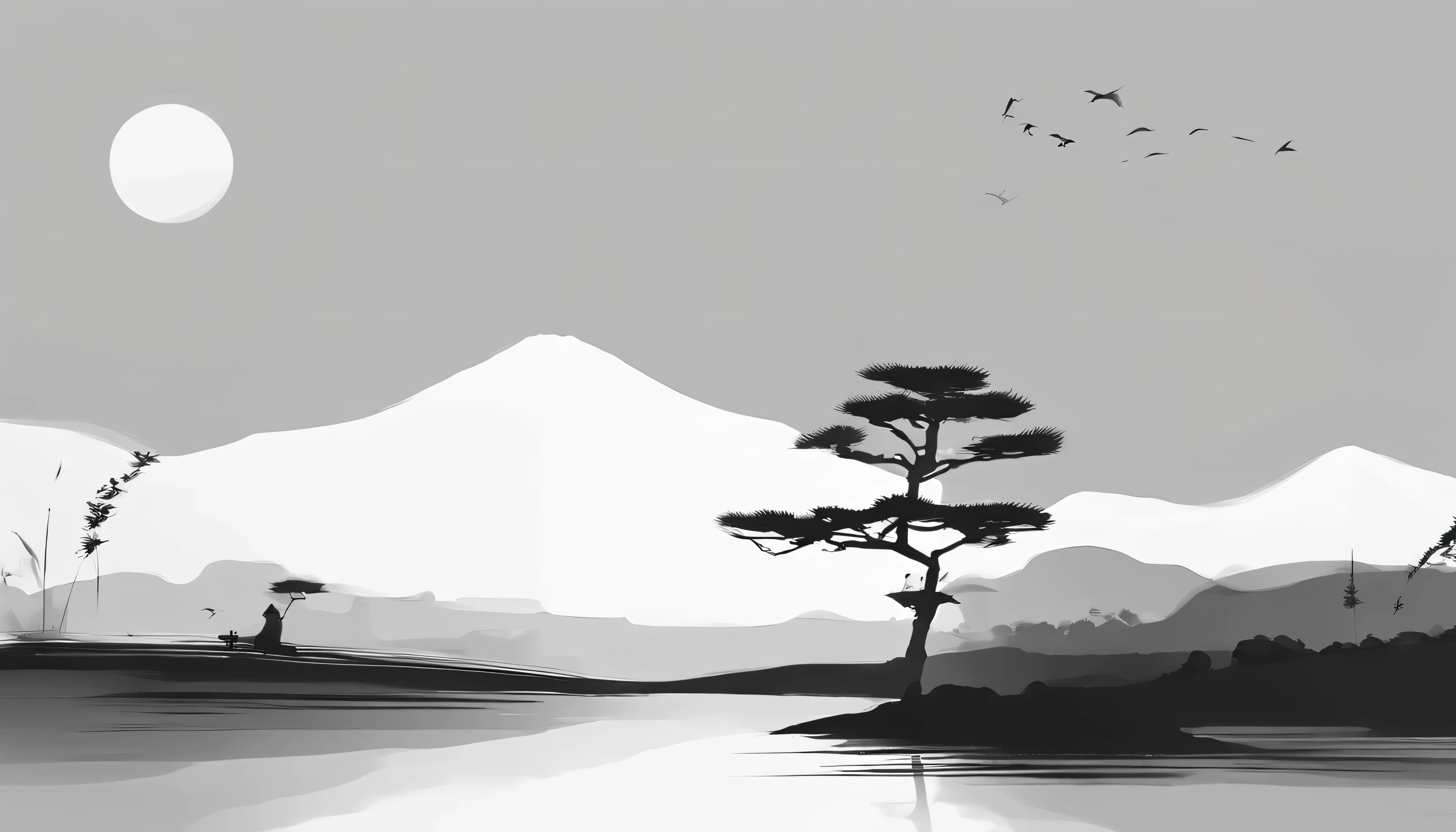 Landscape of ink painting、monochrome