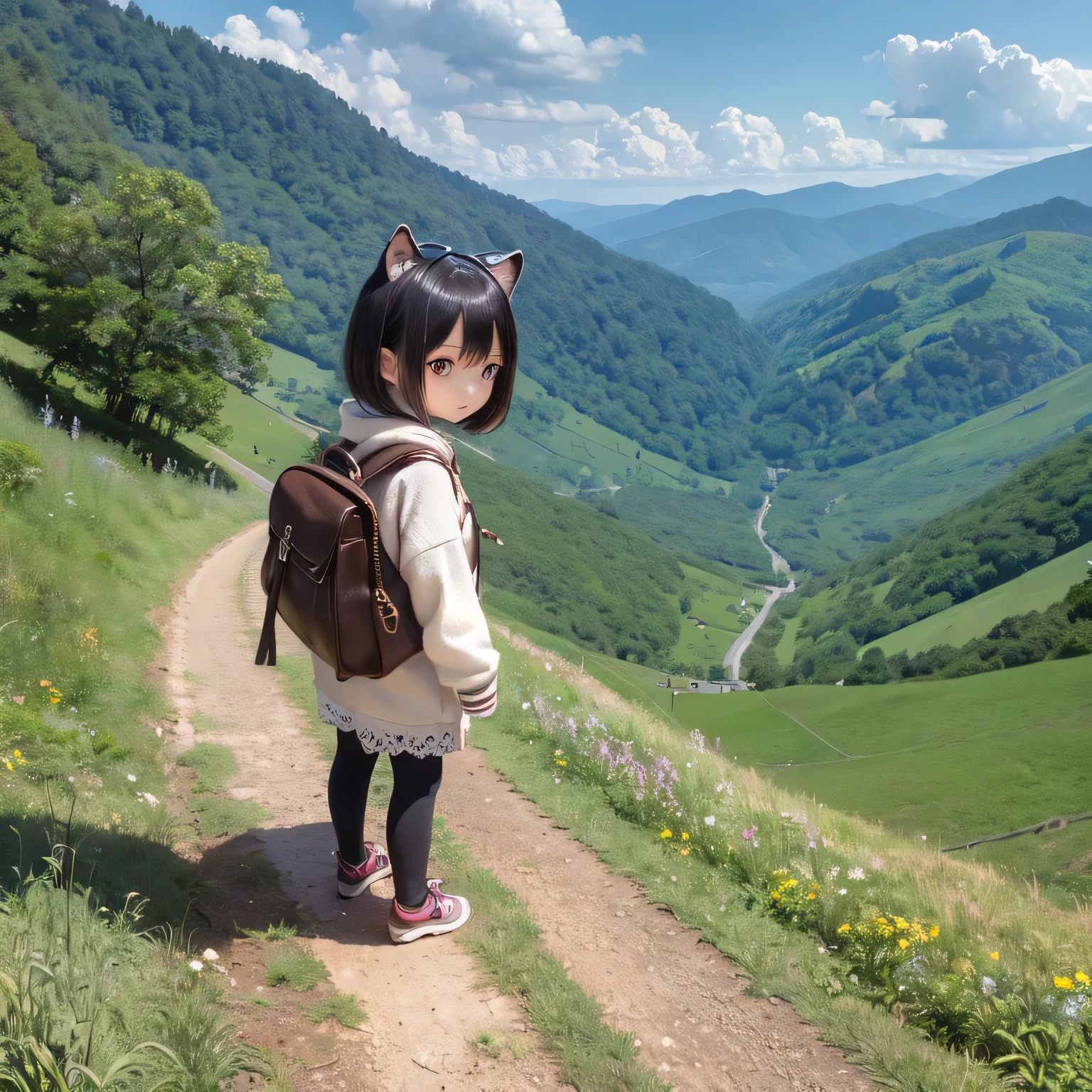 Rural scenery of Shiba Inu girl(((
A tall mountain)))