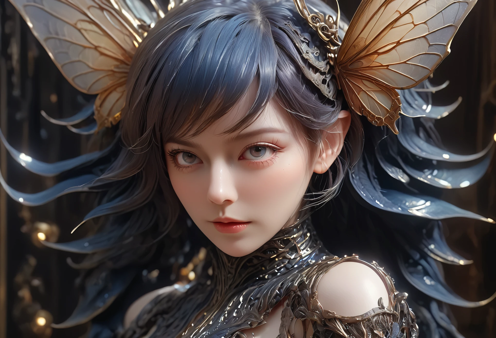 hypnotic fly in a sumptuous fantasy, By Giger, detailed facial features, sharp eyes, soft skin, dynamic, 8k, extremely thorough, masterpiece, highly detailed, meticulous attention to detail, photorealistic, hyper-realistic, astonishing, voluptuous, very stylish, charming, majestic, very pretty, elegant, heavenly, luscious, delightful, spectacular, splendid, alluring, breathtaking, radiant, dreamy, dreamlike, very cute, very refined, enchanting, glamorous, symmetry, intricate, volumetric lighting, beautiful, rich deep colors masterpiece, sharp focus, ultra detailed, astrophotography