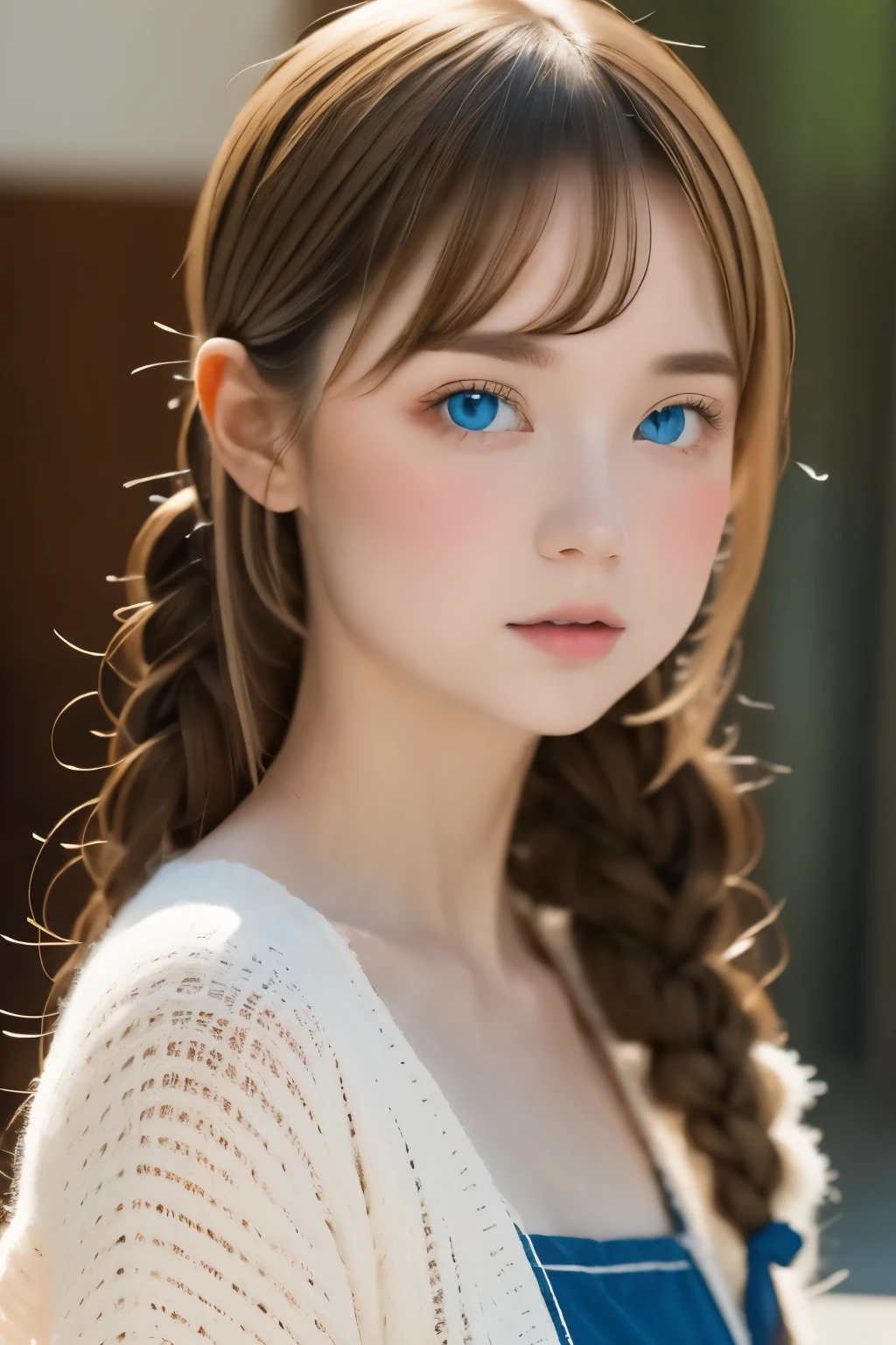 french bakery、one girl、Baker、Snazzy、french braid、blue eyes、plump lips、anatomy、surreal、highest quality、ultra high resolution、Super detailed、RAW photo、８ｋ、everyday scenery、A shop with delicious baguettes、