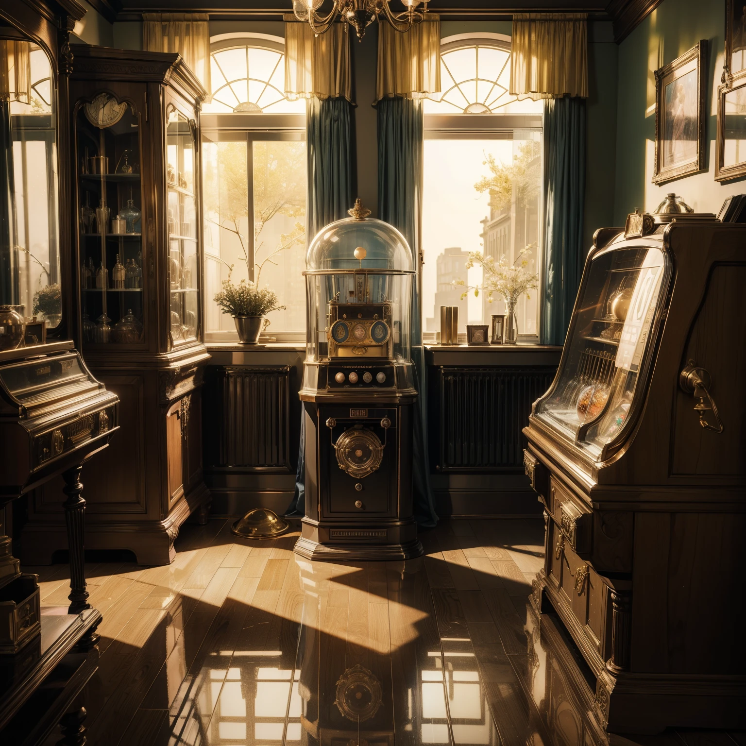 A modest, dimly lit room with a charming vintage gumball machine at its heart. This masterpiece, rendered in best quality and high resolution, boasts a 1.3 RAW image. The machine, displaying a soft focus, invites precious memories as it shines against the room's background. Each detail is meticulously rendered using 3D Octane technology, with ray tracing and super detailing to capture every textured curve and the translucent glass's colorful reflections. Embrace the nostalgia and enable the viewer for an up-close examination of this masterpiece.
