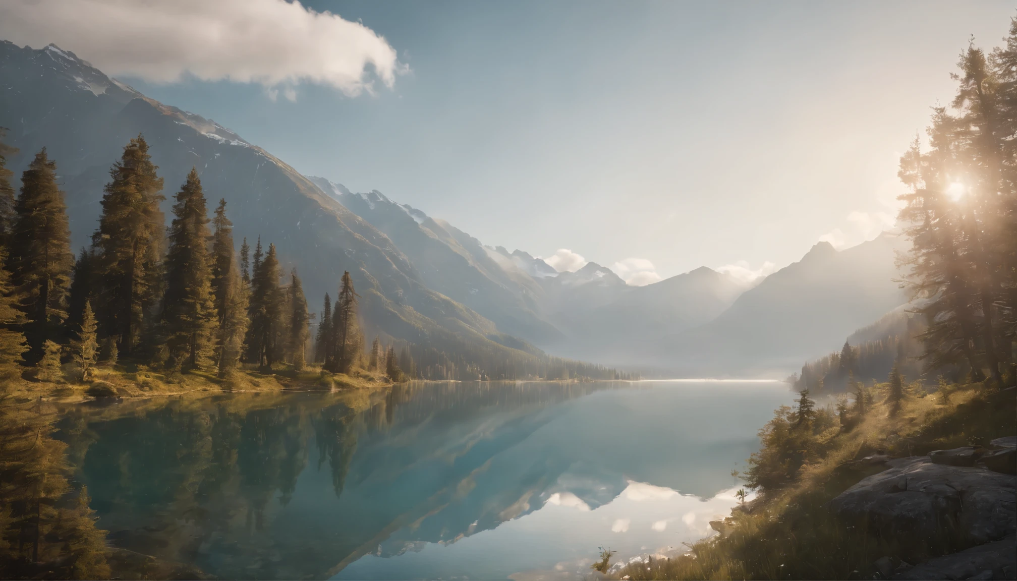 (Highly detailed CG Unity 8k wallpaper、masterpiece、highest quality、Super detailed)、(best lighting、best shadow、very delicate and beautiful)、highest quality、8k、Detailed facial depiction、masterpiece、highest quality、clear image quality、
majestic mountains of the rocky mountains々and lake scenery。