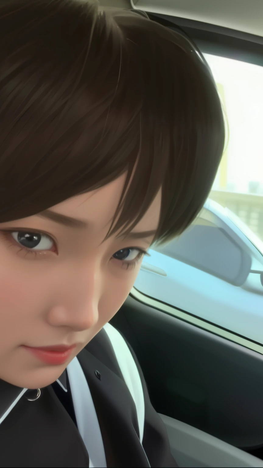 There is a boy sitting in a car with a cell phone, estilo anime 3 d realista, estilo de realismo de anime, anime fotorrealista, estilo anime semi-realista, anime 3d realista, obras de arte no estilo de guweiz, anime hiper realista, estilo de arte de anime realista, made with anime painter studio, anime realism, estilo anime 3d, painted in anime painter studio