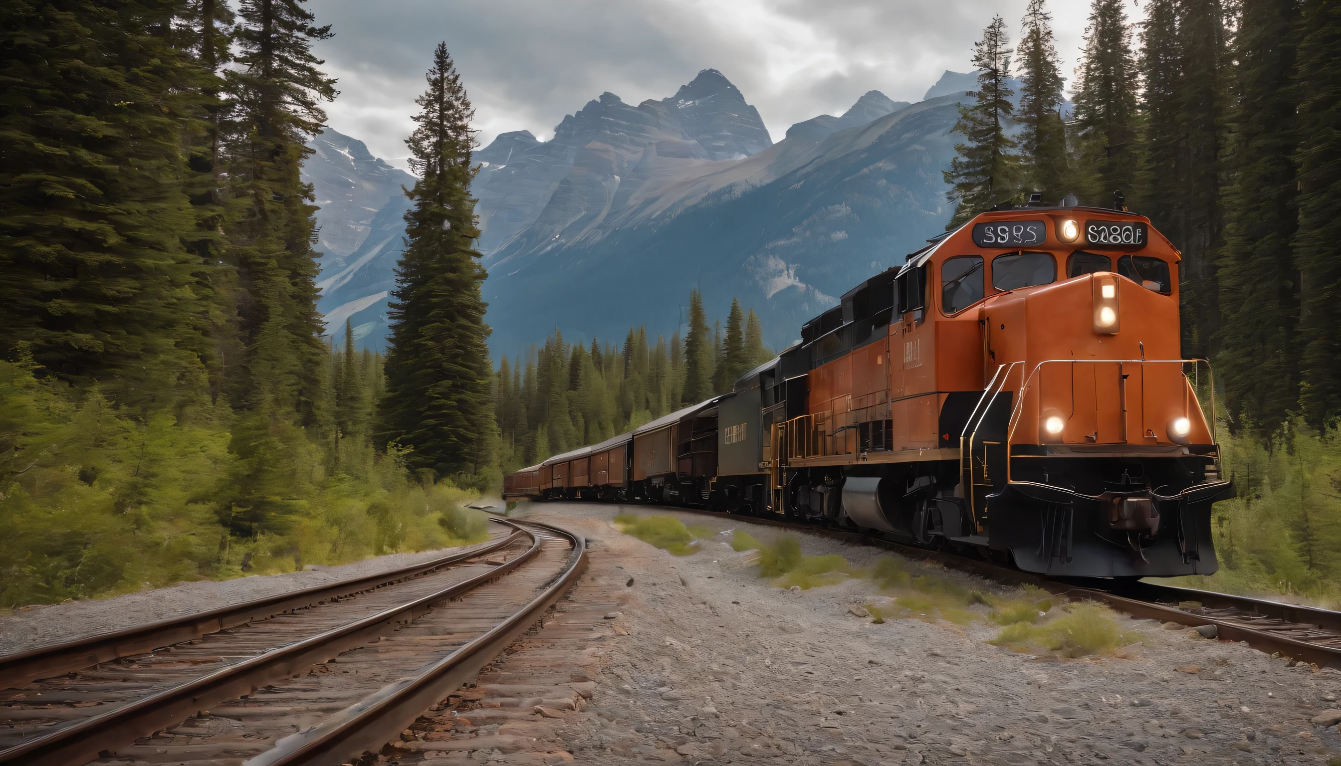 (Highly detailed CG Unity 8k wallpaper、masterpiece、highest quality、Super detailed)、(best lighting、best shadow、very delicate and beautiful)、highest quality、8k、Detailed facial depiction、masterpiece、highest quality、clear image quality、
Canadian Rockies Railway scenery in British Columbia
