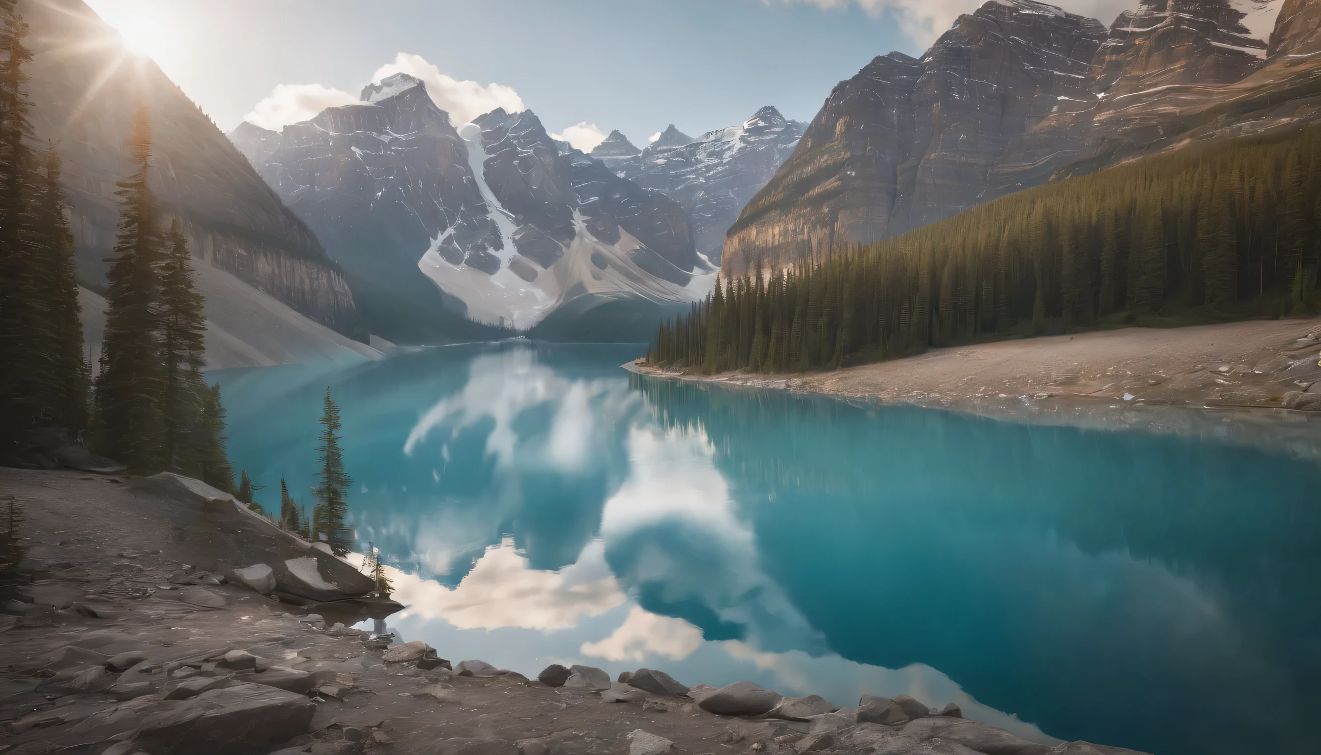 (Highly detailed CG Unity 8k wallpaper、masterpiece、highest quality、Super detailed)、(best lighting、best shadow、very delicate and beautiful)、highest quality、8k、Detailed facial depiction、masterpiece、highest quality、clear image quality、
Glacier and glacial lake landscapes in Banff and Jasper National Parks, alberta。