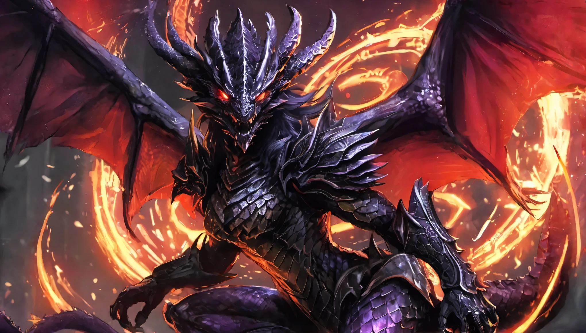 Dragon god, dragon of life, big horns, giant horns, beast, glowing eyes ,Black and silver color,a head ,Golden shine eyes,Big and long body 