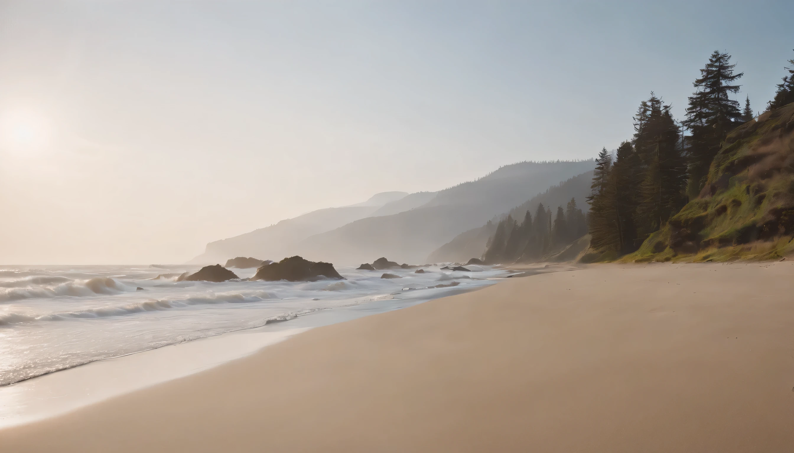 (Highly detailed CG Unity 8k wallpaper、masterpiece、highest quality、Super detailed)、(best lighting、best shadow、very delicate and beautiful)、highest quality、8k、Detailed facial depiction、masterpiece、highest quality、clear image quality、
Vancouver Island coastline with waves crashing on Long Beach。