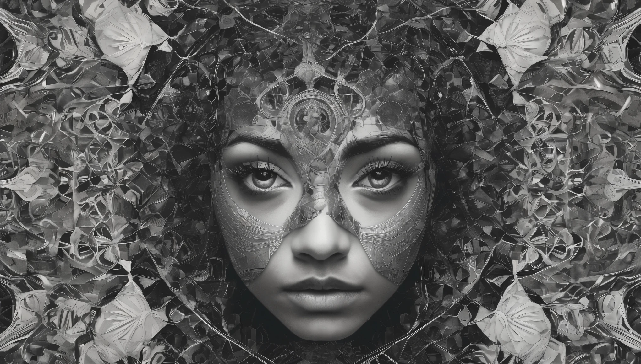 A seemingly intricate and confusing mix of people and shapes is offered to our bewildered gaze.