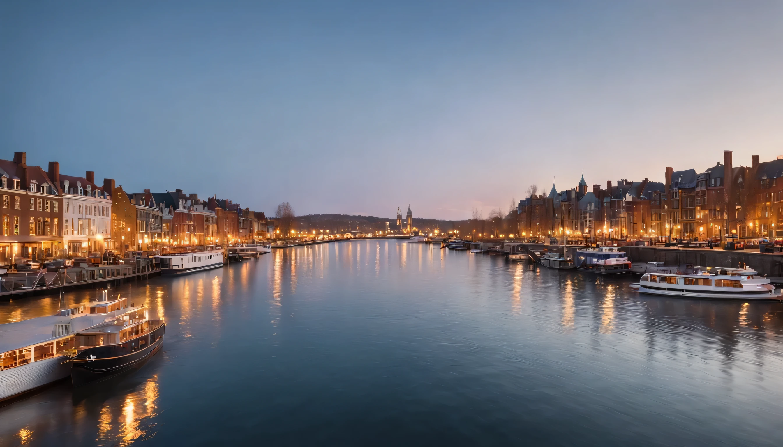 (Highly detailed CG Unity 8k wallpaper、masterpiece、highest quality、Super detailed)、(best lighting、best shadow、very delicate and beautiful)、highest quality、8k、Detailed facial depiction、masterpiece、highest quality、clear image quality、
view of montreal&#39;s old port and st.. lawrence river。