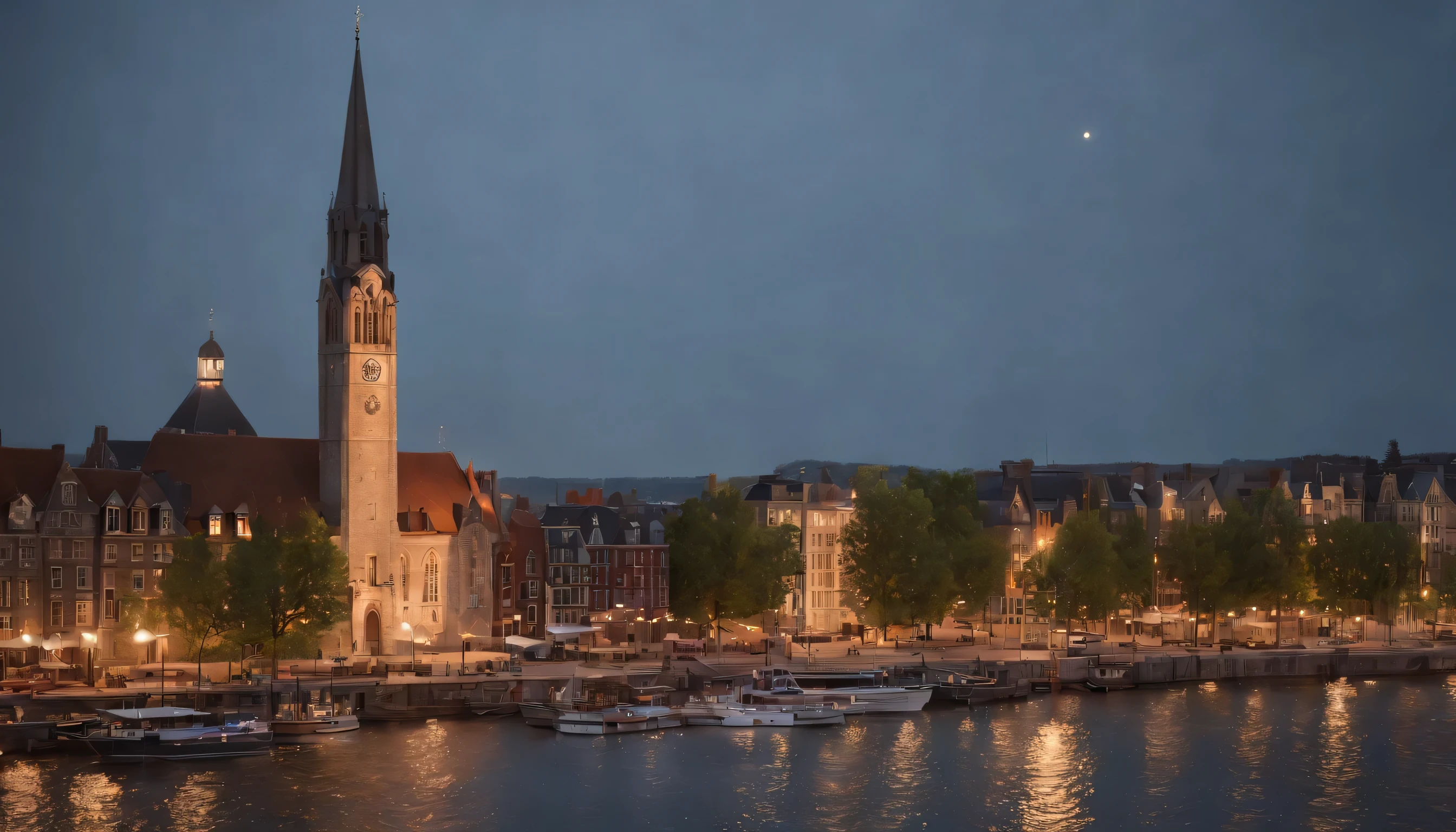 (Highly detailed CG Unity 8k wallpaper、masterpiece、highest quality、Super detailed)、(best lighting、best shadow、very delicate and beautiful)、highest quality、8k、Detailed facial depiction、masterpiece、highest quality、clear image quality、
view of montreal&#39;s old port and st.. lawrence river。