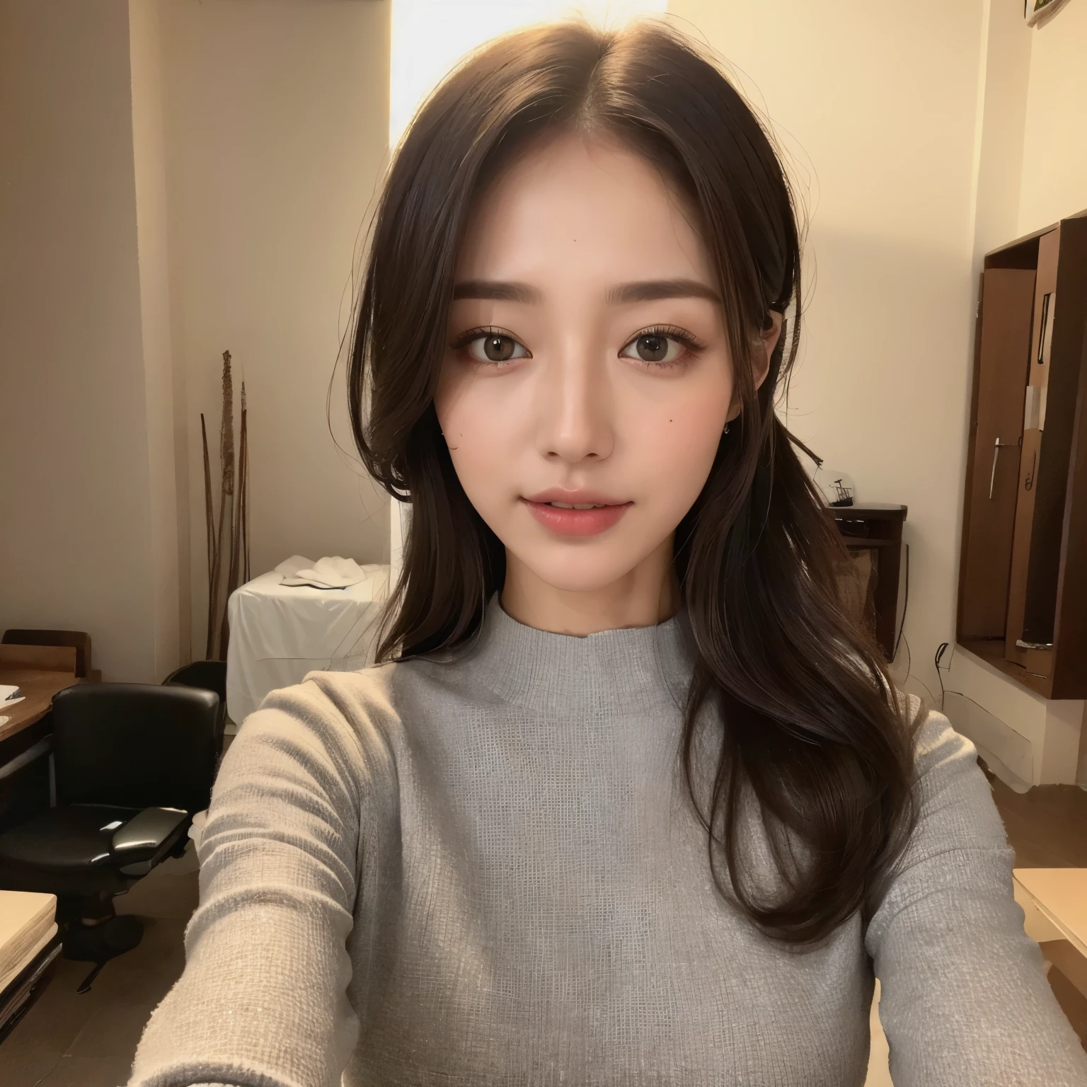 ((highest quality, 8k, masterpiece: 1.3)), 1 girl, The beauty of slim abs: 1.3, (hairstyle casual, big breasts: 1.2), dress: 1.1, super detailed face, delicate eyes, double eyelid, smile, Home