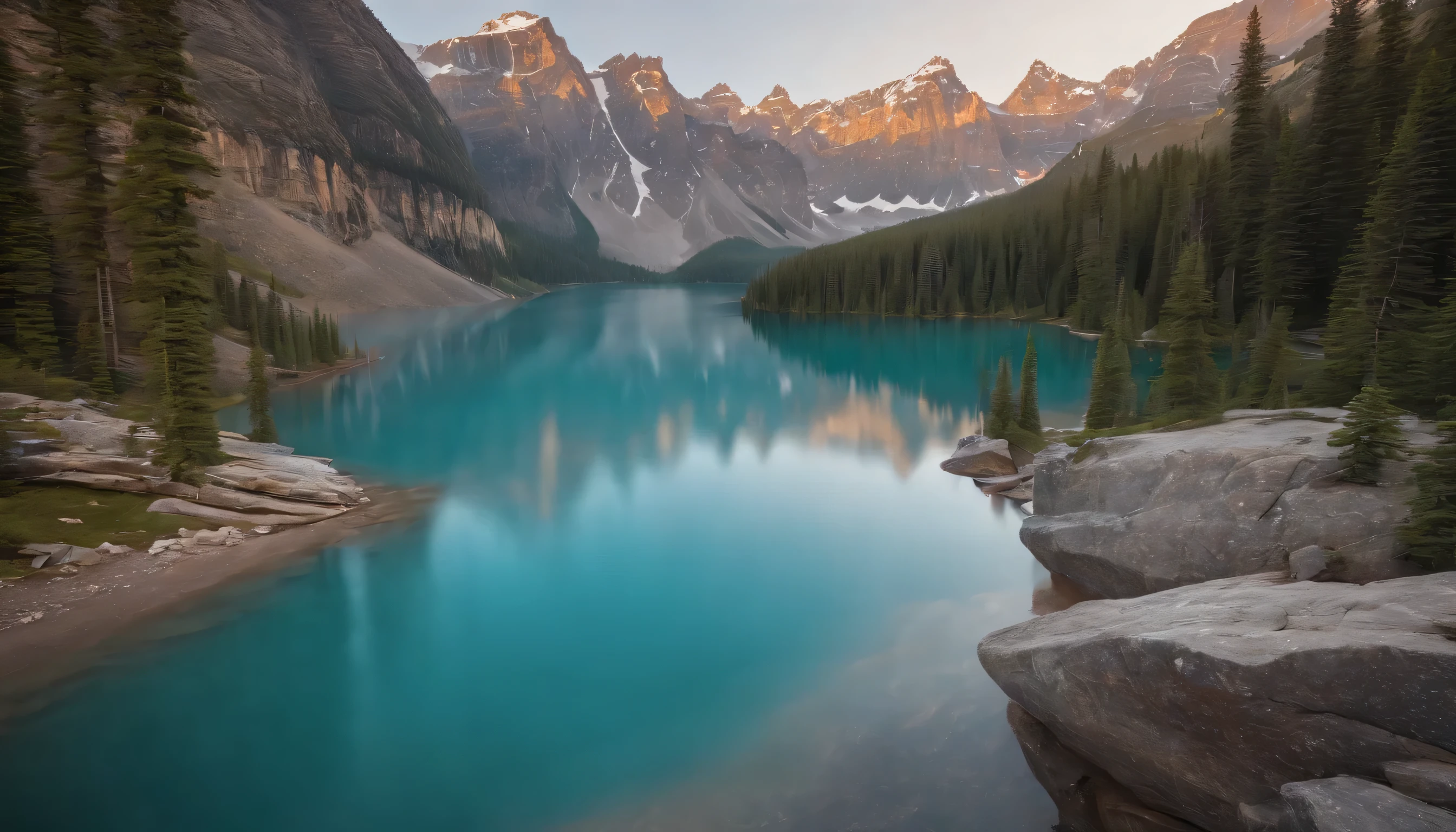 (Highly detailed CG Unity 8k wallpaper、masterpiece、highest quality、Super detailed)、(best lighting、best shadow、very delicate and beautiful)、highest quality、8k、Detailed facial depiction、masterpiece、highest quality、clear image quality、
moraine lake landscape in the rocky mountains。