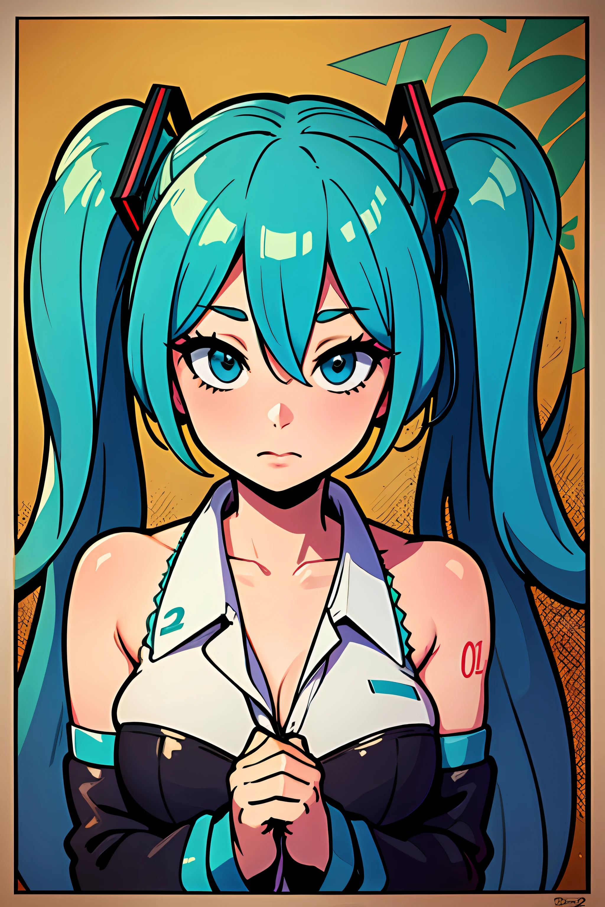 high resolution, pop-art style poster, hatsune miku, masterpiece, best quality