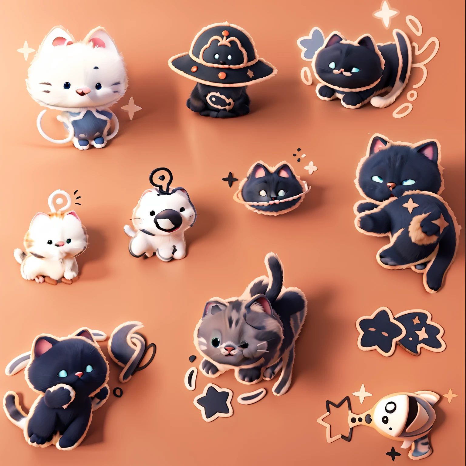 Various 3D cartoon cats