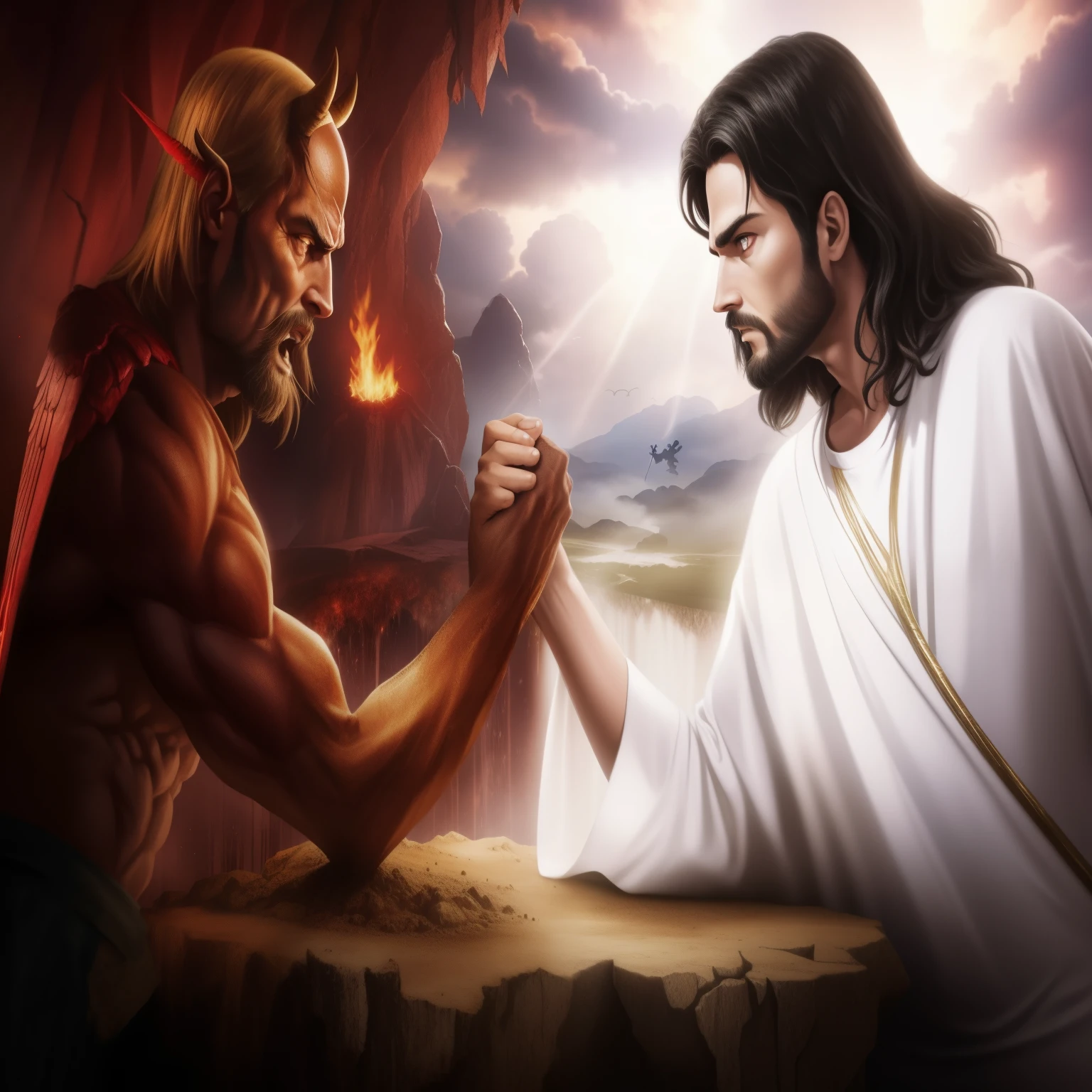 jesus e o diabo, Jesus Christ fighting Lucifer, battle between o bem e o mal, Heaven vs. Hell, bom vs mal, diabo versus anjo, fazendo um acordo com o diabo, anjo contra diabo, bem contra o mal, a batalha final no inferno, satan in hell, o bem e o mal, battle of bem contra o mal, Angels vs Demons, hell and heaven, satan
