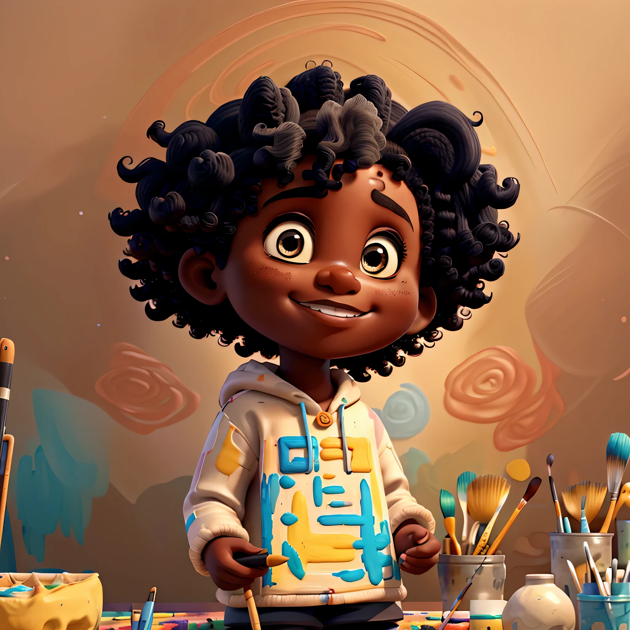 (cute black baby girl with curly hair smiling with a paintbrush painting a beautiful flower), Munchkin ,Geometric multidimensional wall portrait, livro de arte, Tchibi,
Yang08k, Beautiful, Colouring,
Obras, of the highest quality, best quality, Arte Oficial, Beautiful and Aesthetic,