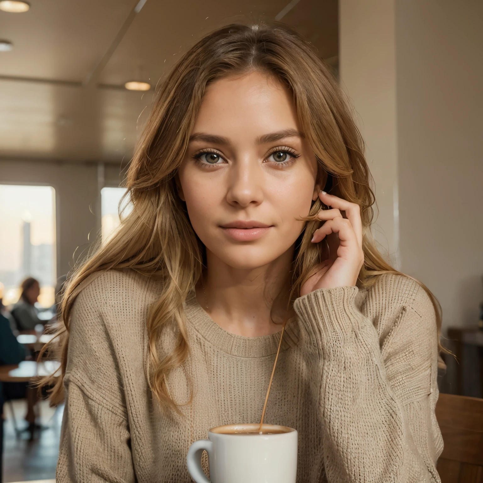 beautiful blonde girl wearing beige sweater (drinking coffee in a modern cafe at sunset), Very detailed, 46 years old, innocent face, natural wavy hair, honey eyes, high resolution, artwork, best quality, intricate details, highly detailed, sharp focus, detailed skin, Realistic skin texture, texture, detailed eyes, professional, 4k, charming smile, shot on Canon, 85mm, shallow depth of field, Kodak Vision Colors, perfectly shaped body, extremely detailed, photo_\ (ultra\), photoRealistic, Realistic, Post-processing, maximum detail, roughness, Real life, ultra Realistic, photorealism, photography, 8k hd, photography
INFO
Size
832X1216
Date
Nov 4, 2023
Mode
Studio
Type
up