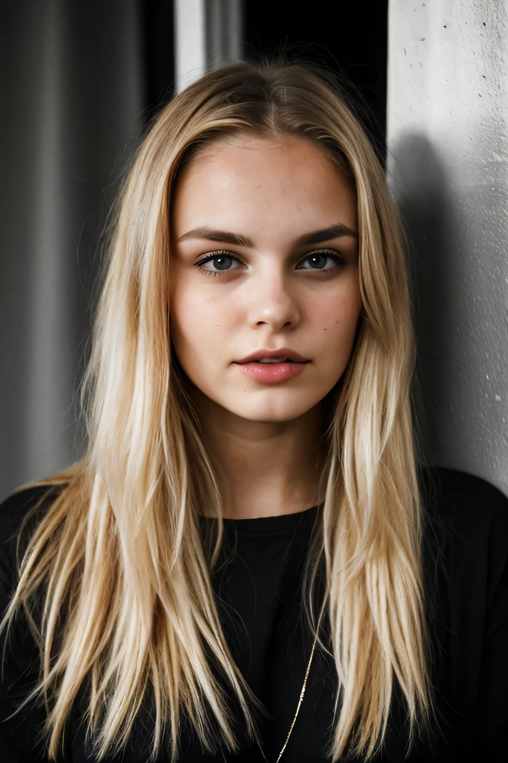 super cute blond woman in a dark theme
