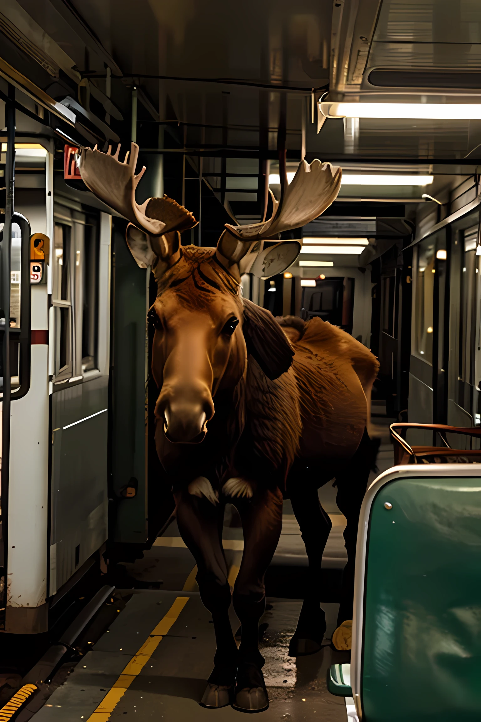 a moose near a train car