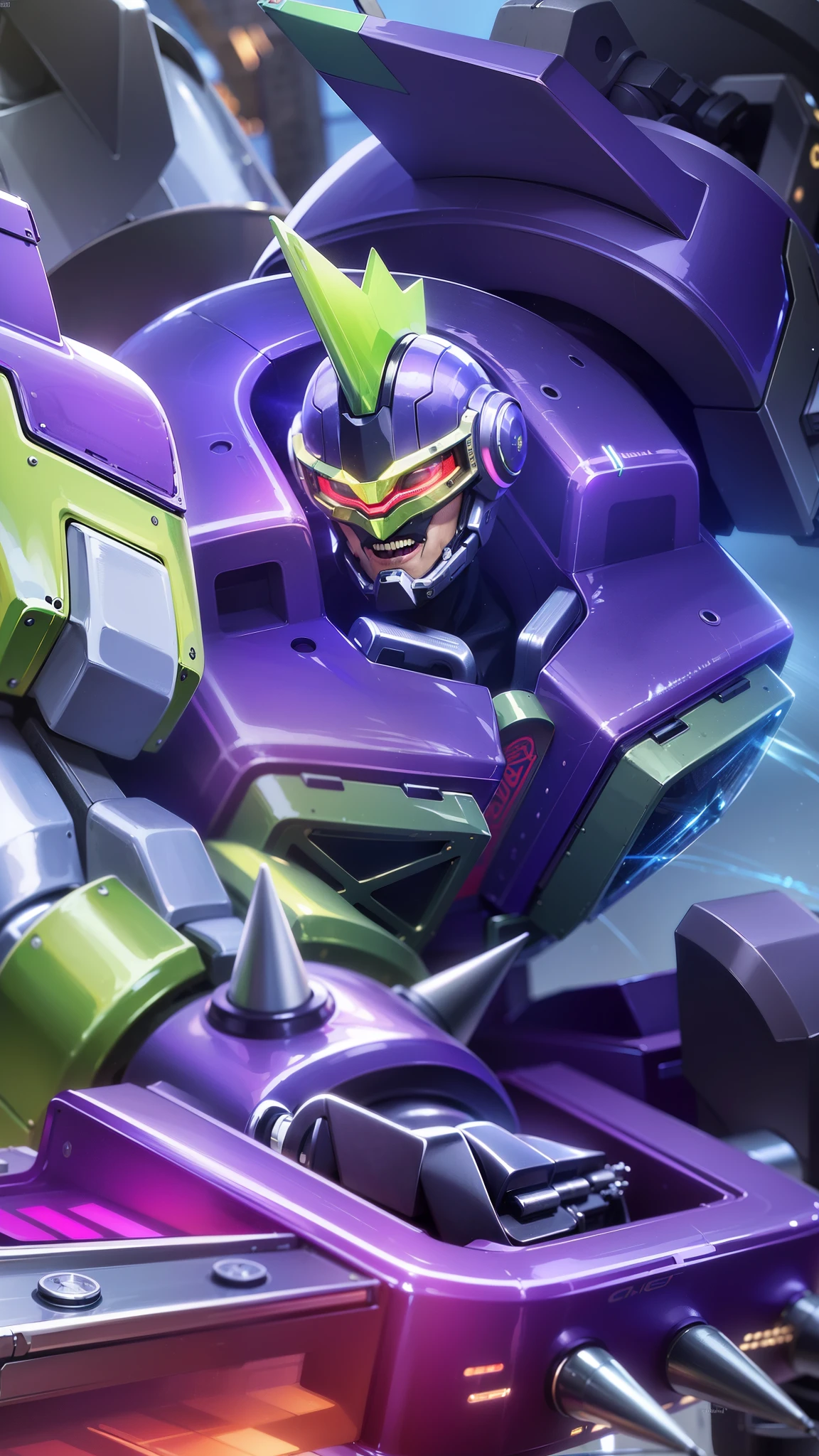 masculine male, masterpiece, best quality, (semirealism:1.9), beautiful lighting, (extremely detailed CG unity 4k fhd wallpaper), High Detail, Sharp focus, dramatic outdoors, a close up of a robot with a helmet on and a sword, futuristic outfit riding a motorcycle, smile.