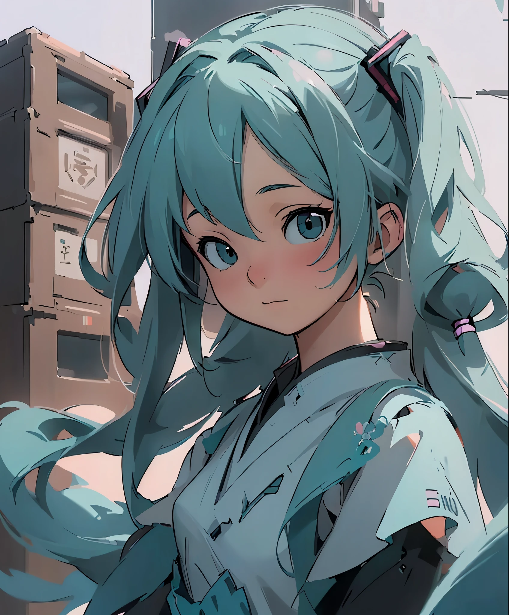 (masterpiece、highest quality、highest quality、official art、beautiful beautiful:1.2)、(1 girl:1.3)Hatsune Miku、twin tails,巨乳 Hatsune Miku, Sci-Fi costumes,science fiction city background,full body esbian,barefoot,Front view, Focus on appearance,reflect everything, (master piece) (8K high resolution) (best quality person) (super defined) (ultra photoreal sim)(Raw photo) (realistic) (bright lighting)