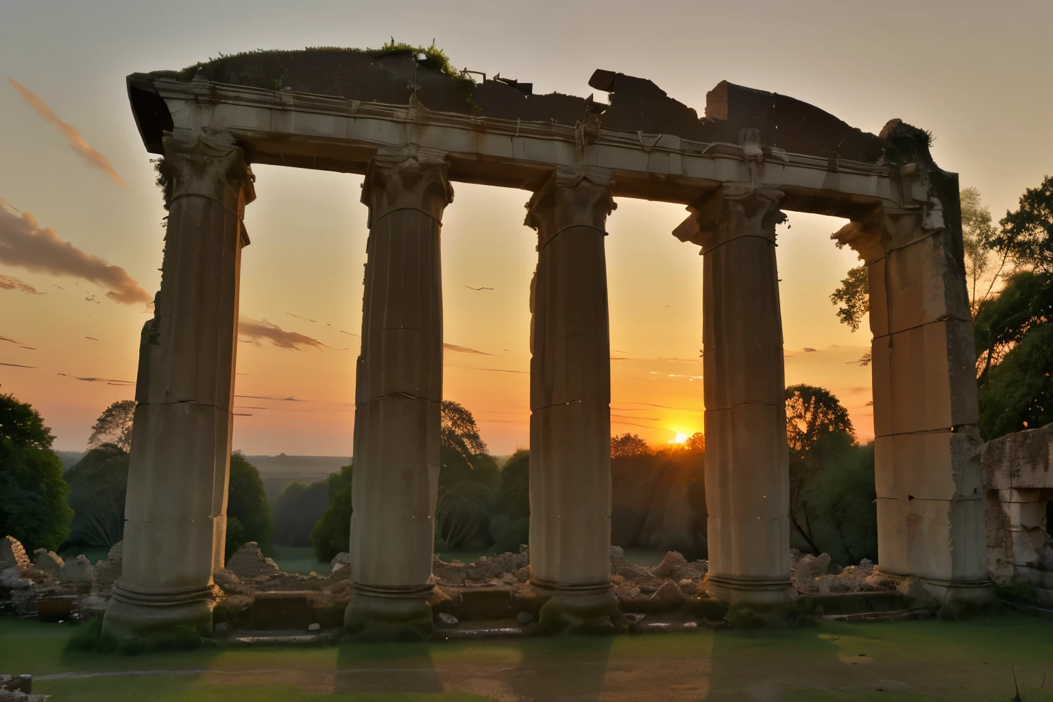 Sunrise at a historical site or ruins