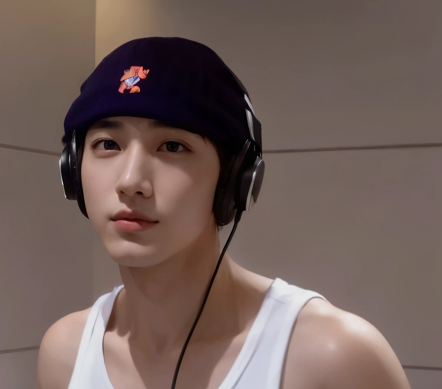 there is a man wearing headphones and a black cap, Jinyoung Shin, adorable and pale korean face, Cai Xukun, hyung tae, Hong junho hyung, brilhante da chuva, com fones de ouvido, young pale angel, com fones de ouvido, Marcos Lee, imagem de perfil, shy smile, ele tem fones de ouvido, Jungkook, homem sul-coreano, taejune kim