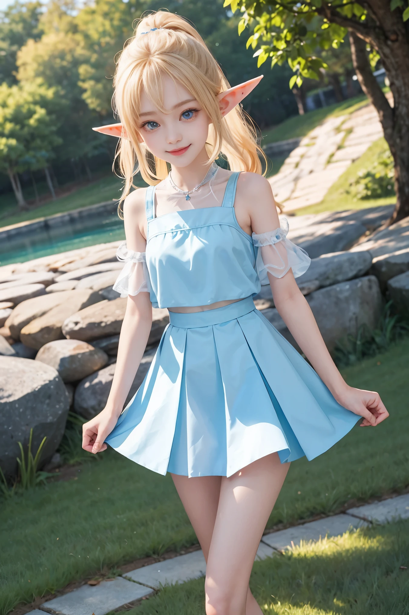 1 girl, ponytail、blonde、brand hair、The bangs are divided into 73 equal parts.、elongated eyes、Fished out eyes、alone, super high quality, hard focus, film grain, ultra high resolution, 10 year old girlの子、masterpiece, nice detailed crystal clear light blue eyes, narrow eyes、shining、full body shot、Milky white and clear skin、frilly micro bikini、Cross halter bikini with frills、elf pointed ears、long and thin legs、slender long arms、girl with a thin upper body、A girl with a thin lower body、slender lower body girl、slender upper body girl、girl with a tight waist、full body shot、whole body posture、Elf princess style girl、height: 140cm、elf pointed ears,1 girl, alone, super high quality, hard focus, film grain, ultra high resolution, 10 year old girl、masterpiece, nice detailed crystal clear light blue eyes, narrow eyes、eye-catching、shining、full body shot、frilly micro bikini、Cross halter bikini with frills、elf pointed ears、long and thin legs、slender long arms、girl with a thin upper body、A girl with a thin lower body、slender lower body girl、slender upper body girl、girl with a tight waist、full body shot、whole body posture、cowboy shot、Smile with joy、smile showing teeth