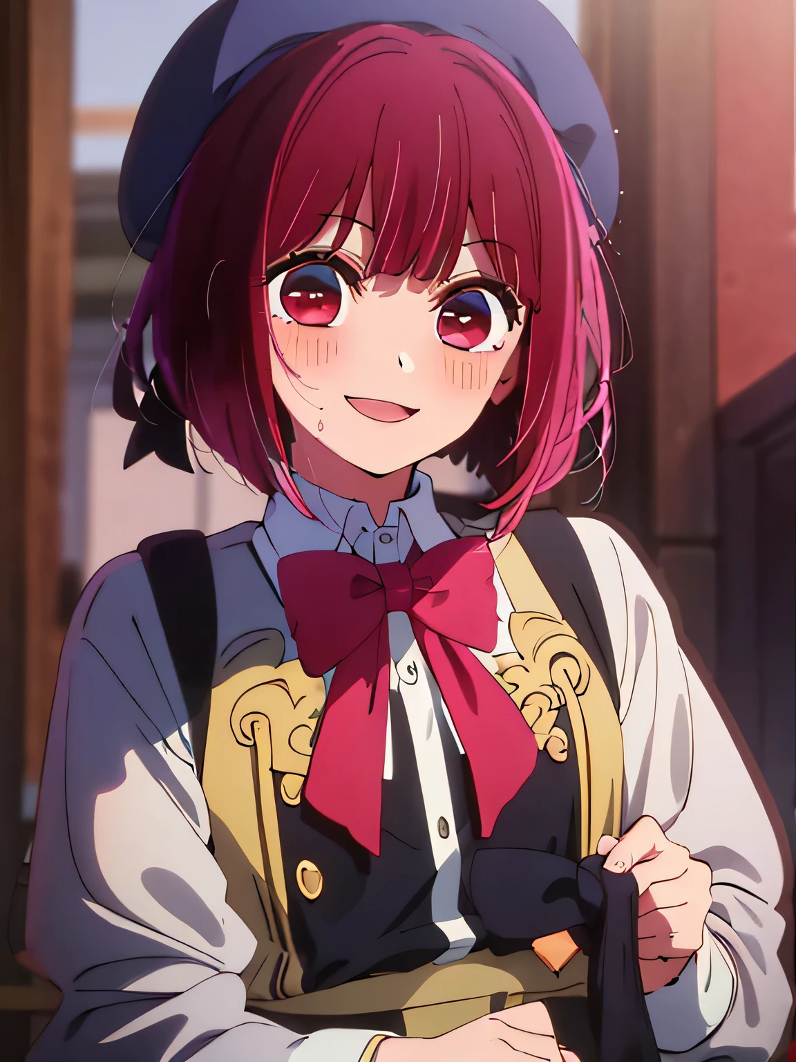 masterpiece、very detailed、(1 girl:1.2)、redhead、private server、Big eyes、Close-up、laughter、8k、short hair、beret、(((anime style)))、shining eyes、open your mouth
