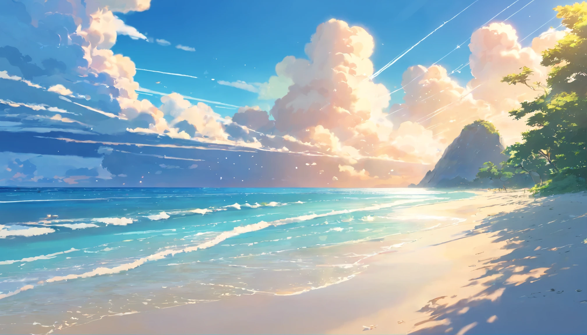 sandy beach、Ocean、cumulonimbus