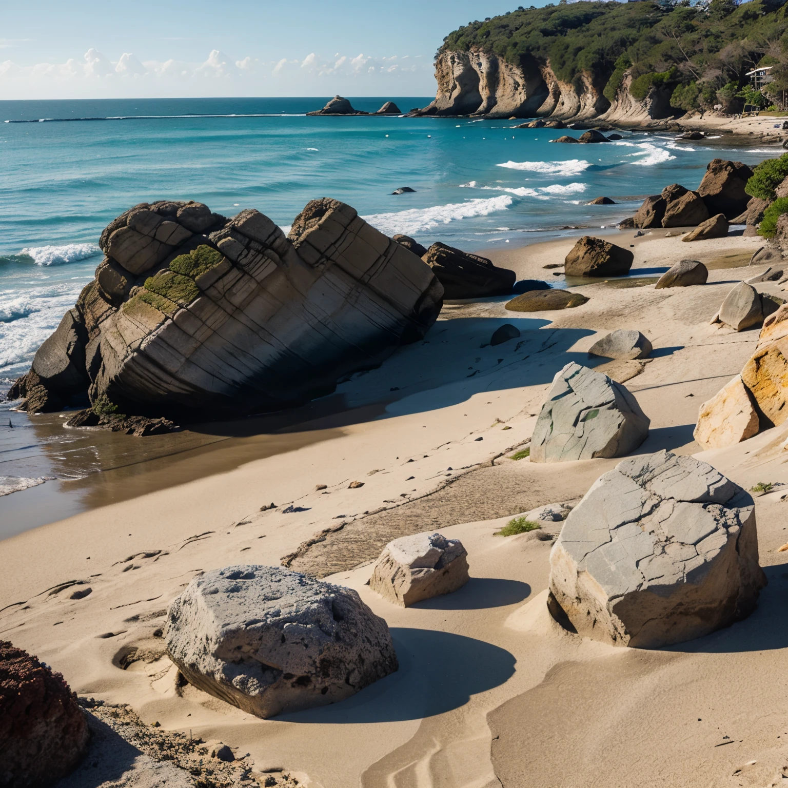 a beach with rocks