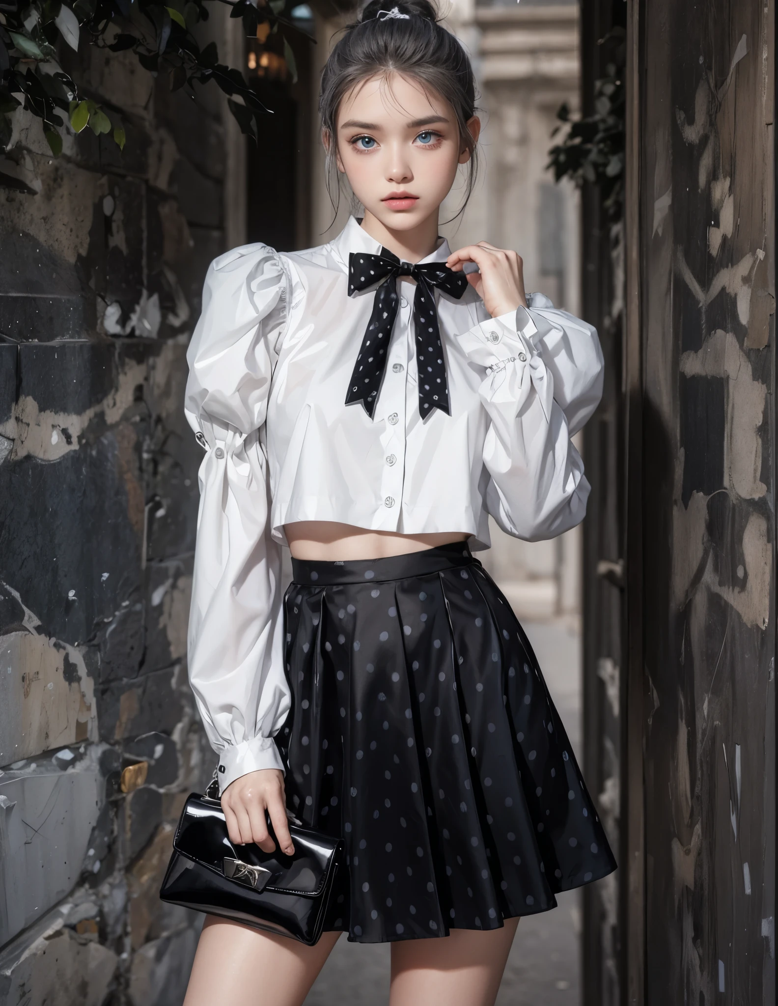 ((Realistic lighting、top-quality、8K、tmasterpiece:1.3))、Focus:1.2、1girl in、Perfect figure:1.4、Slim abs:1.1、(outside of house、natta:1.1)、the city street、Super fine face、Narrow-eyed、二重まぶた、The blonde、Gray hair、Dresses of random colors、