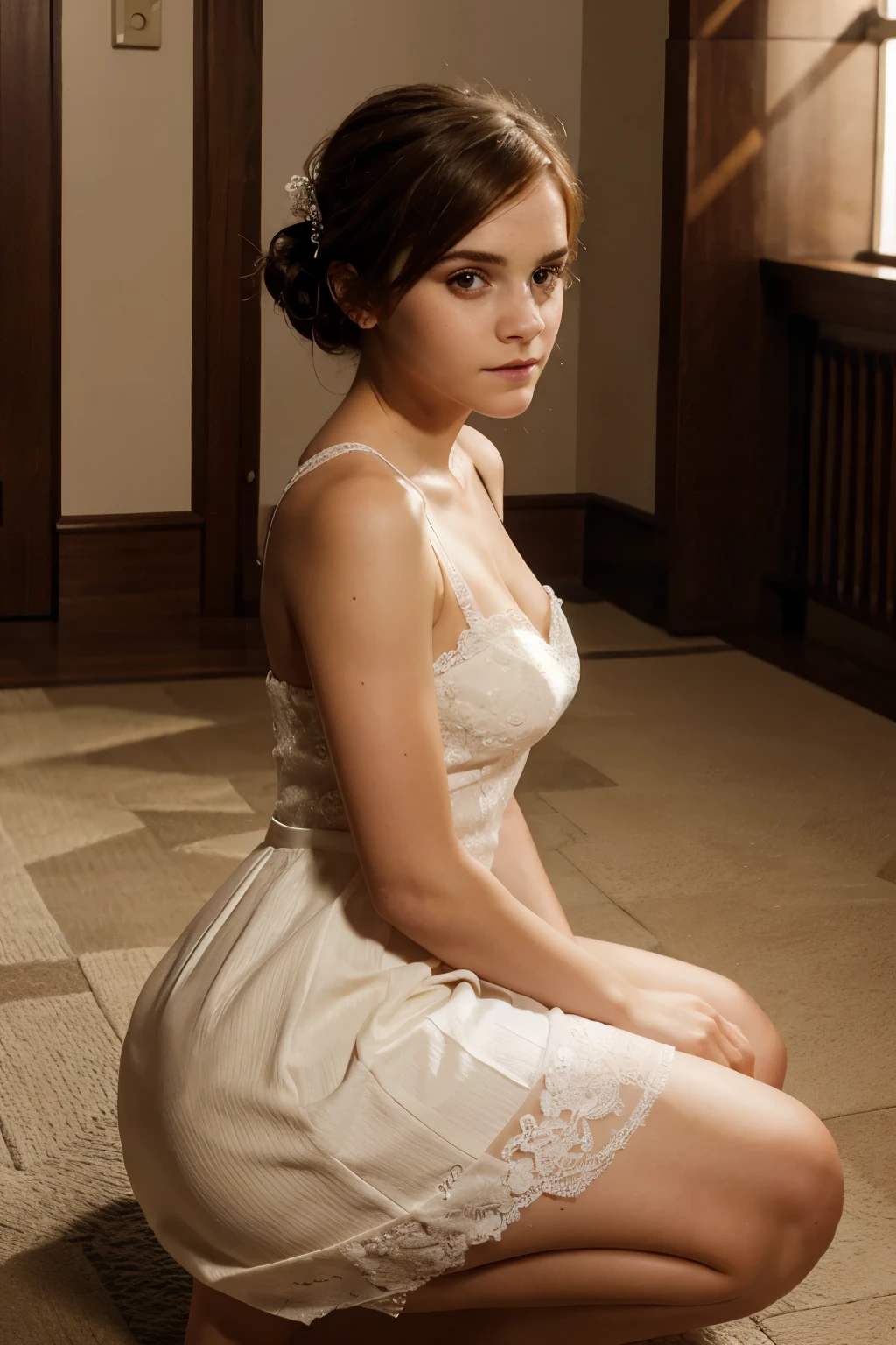 emma watson, bride, lace decorated dress