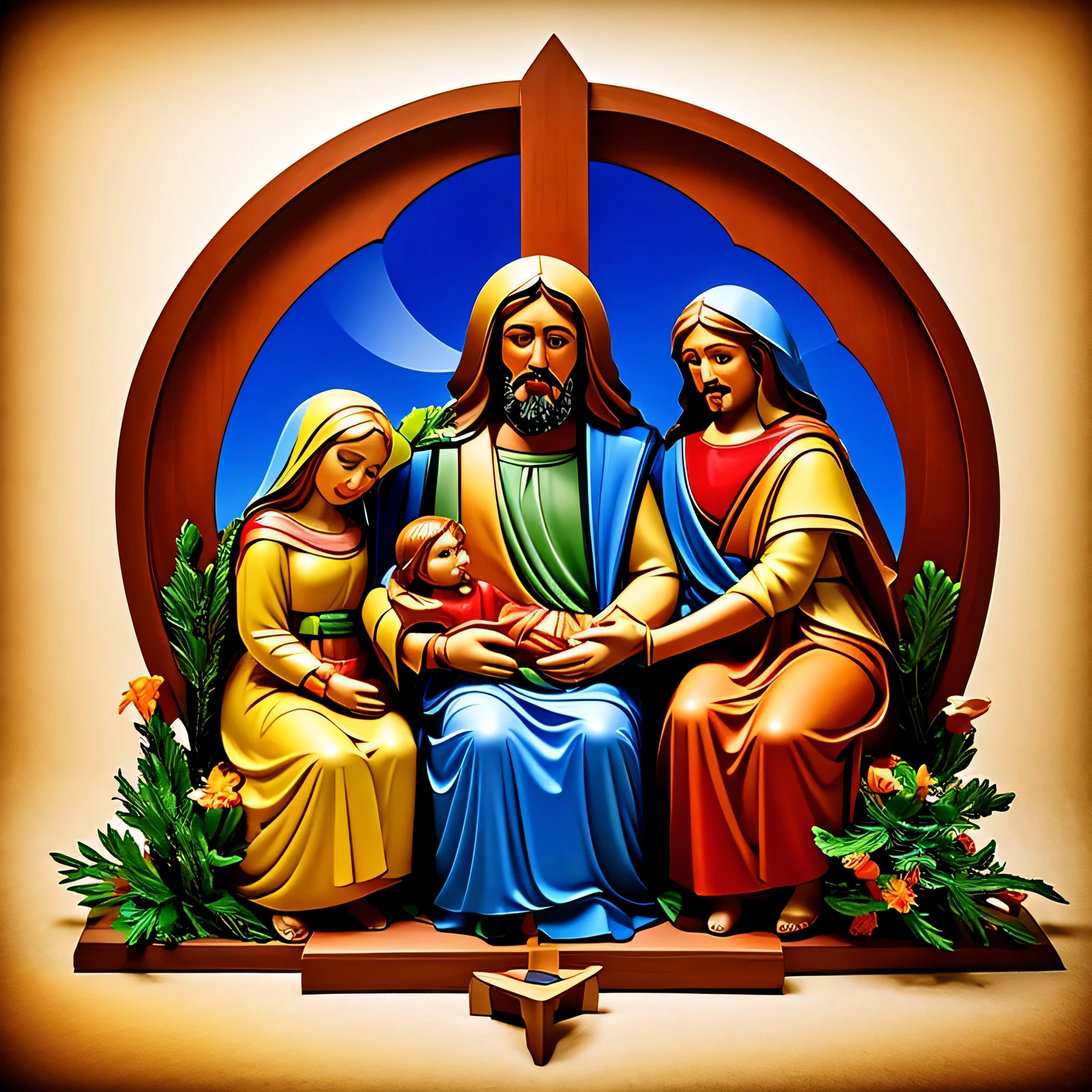 art of the holy family, jesus, Mary and Joseph, Estilo cubo, geometric.