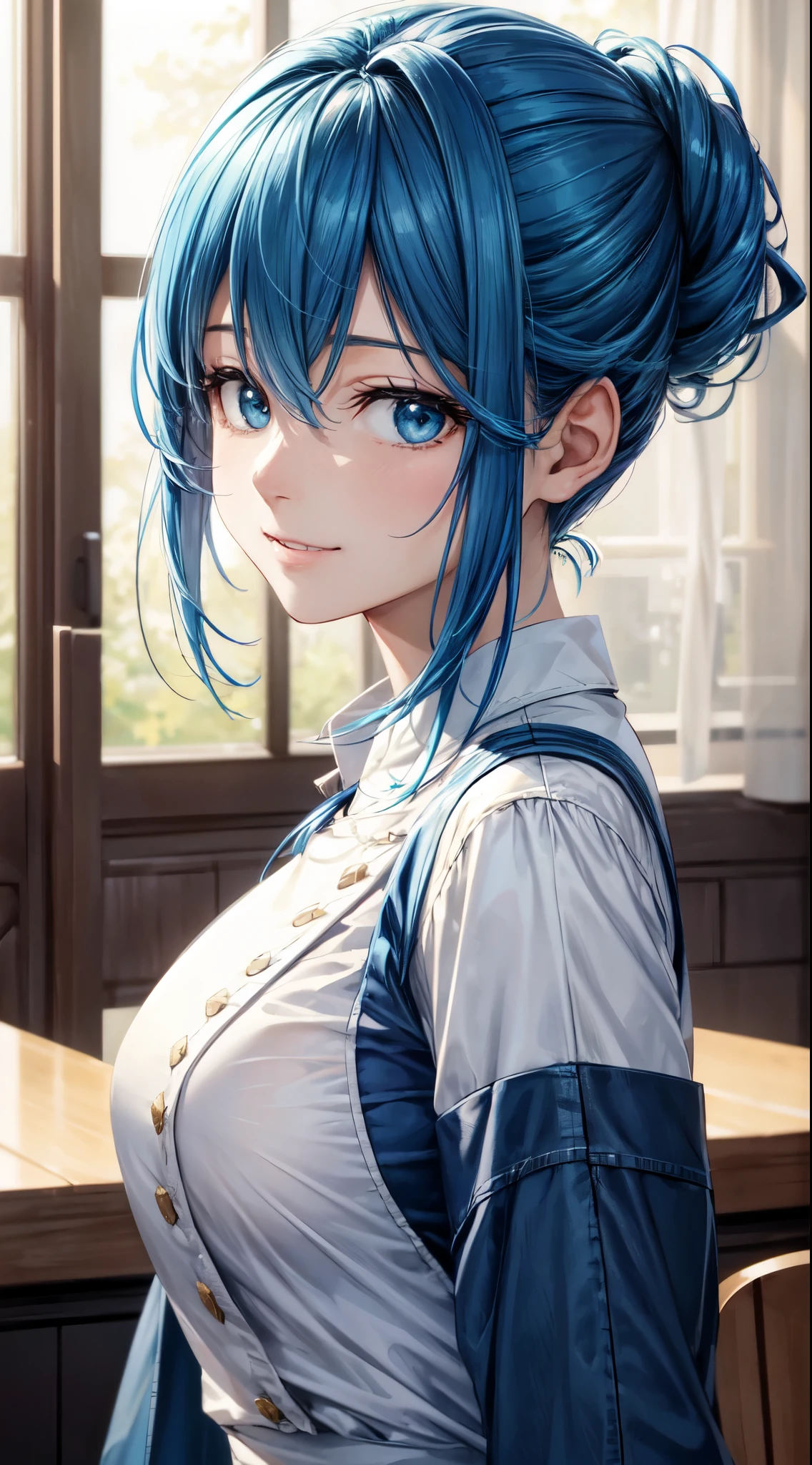 8K, best quality, chef-d&#39;artwork, realistic, ultra detail, photo realistic, hyper realistic, softer lighting, augmenter la qualité de l&#39;cinema lighting, realistic lighting, backlight, brightening light, Augmenter la qualité, best quality real texture skin, 
Fermer, mince, Visage mignon, sourire, beautiful eye details, 19yo korean, joli, Drill Hair with Electric Blue Color, capot,
