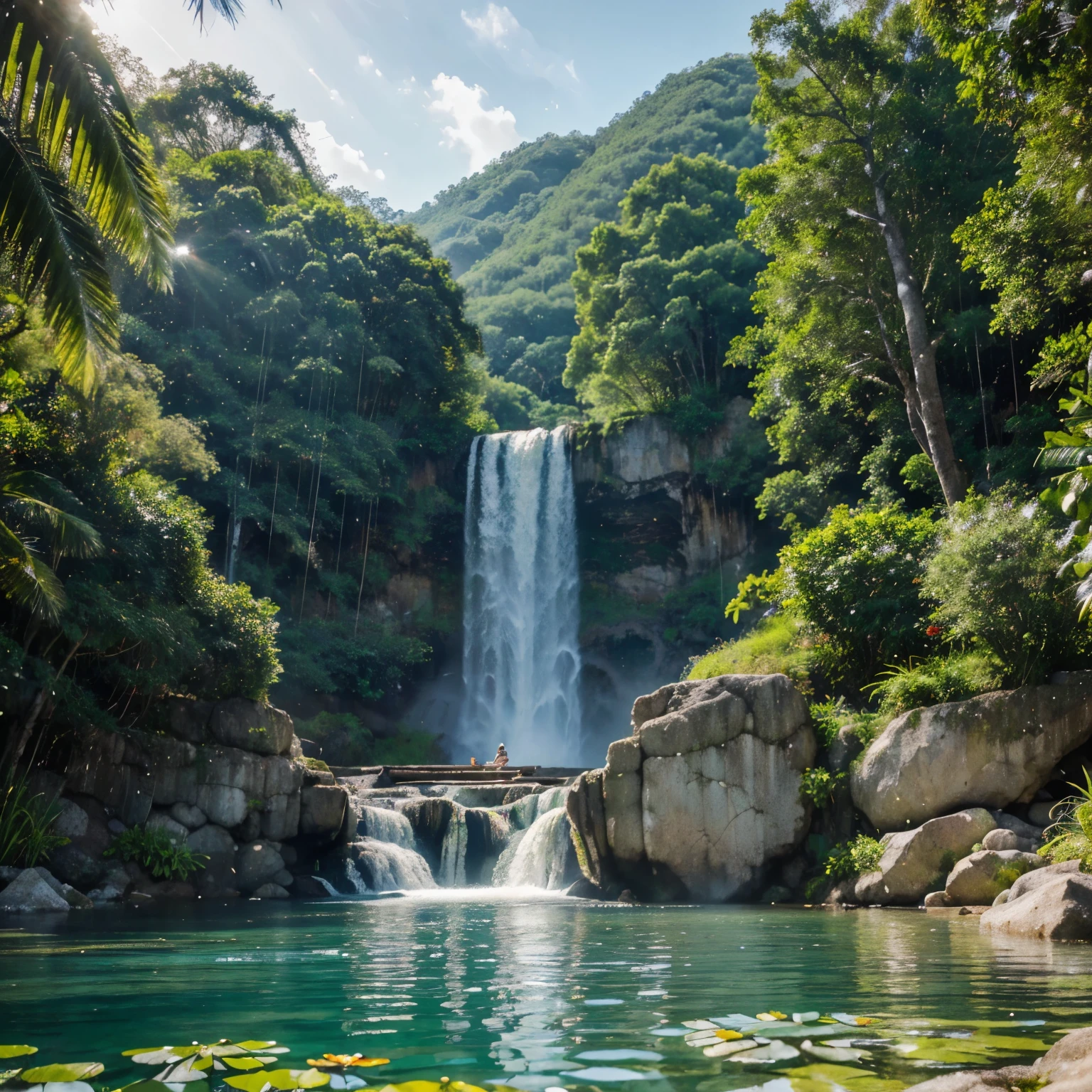 a serene river flowing smoothly, sparkling ripples in the sunlight, a tranquil lake surrounded by lush green foliage, a cascading waterfall with misty drizzles, a calm ocean with gentle waves, a reflection of the moon on the water's surface, a serene beach with white sand and crystal-clear water, a refreshing rain pouring down on a peaceful pond, a serene pool with sparkling water, colorful fish swimming gracefully, a peaceful spa with clear blue water and soothing ambiance, a tranquil garden with a serene pond, water lilies floating delicately, a beautiful fountain with dancing water jets, a mesmerizing underwater world with vibrant coral reefs, tropical fish, and gentle currents, a peaceful boat ride on a calm river, a serene sunset reflecting on the water, a peaceful forest stream with moss-covered rocks and playful water sounds, a refreshing waterfall with invigorating water spray, a tranquil pond with graceful swans swimming gracefully, a relaxing hot spring with warm, bubbling water, a peaceful rainforest with gentle waterfalls and lush vegetation, a serene reflection of a snowy mountain peak on a glassy lake, a picturesque canal with colorful boats and charming bridges, a serene swimming pool surrounded by palm trees and blooming flowers, a soothing waterfall with cascades of water flowing effortlessly, a tranquil riverbank with a hammock swaying gently, a serene lagoon with crystal-clear turquoise water and colorful coral reefs, a serene reservoir with calm waters and stunning mountain views, a peaceful fishing spot with shimmering water and chirping birds. (best quality,4k,8k,highres,masterpiece:1.2),ultra-detailed,(realistic,photorealistic,photo-realistic:1.37),hdr,uhd,studio lighting,ultra-fine painting,sharp focus,physically-based rendering,extreme detail description,professional,vivid colors,bokeh,photography,landscape.