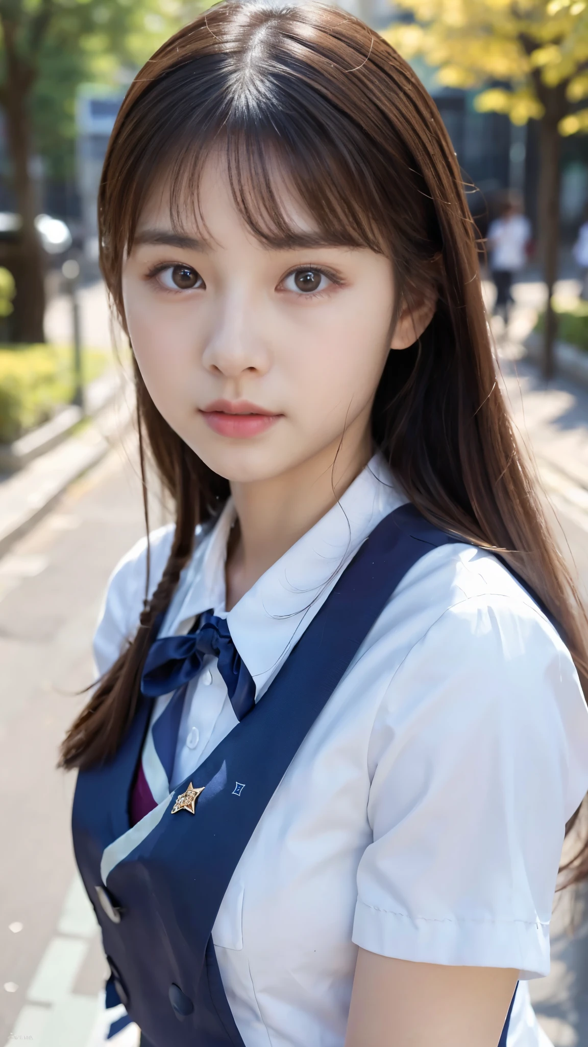 ulzzang-6500-v1.1,(Raw photo:1.2), (realistic:1.4), Delicate beautiful girl, detailed facial features, Star Masterpiece Fine Detail, Japanese high school girl in uniform、real high school girl、