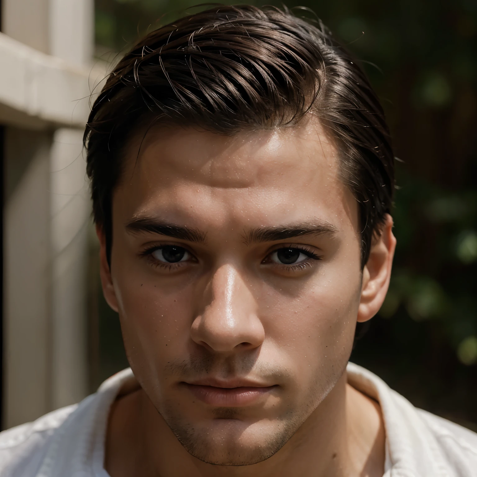 masterpiece, best quality, realistic, ultra detailed, sfw, head shot, a portrait of a young man, lean, muscular, anime, head facing right, daddy factor