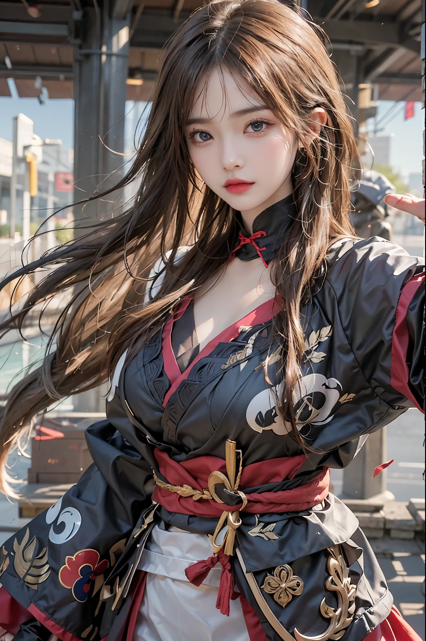 lifelike, high resolution, 1 girl, Buttocks up, long hair, beautiful eyes, normal breast, Raiden General costume