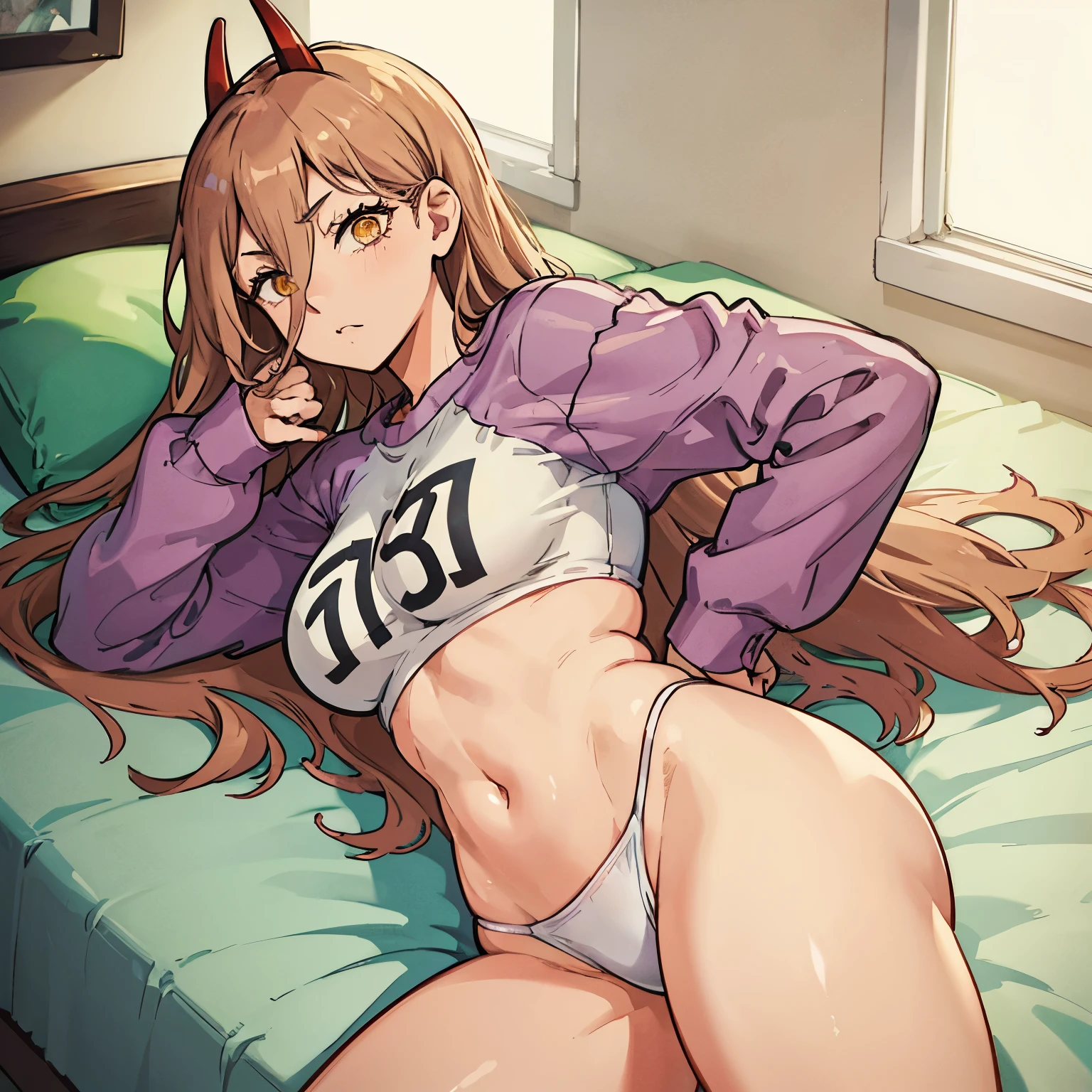 Long-sleeved clothes that show off your pink belly　not wearing pants　white panties　Room wear　big ass　lying on the bed　nap　I sleep while being warmed by the sunlight shining through the window.　napをしている