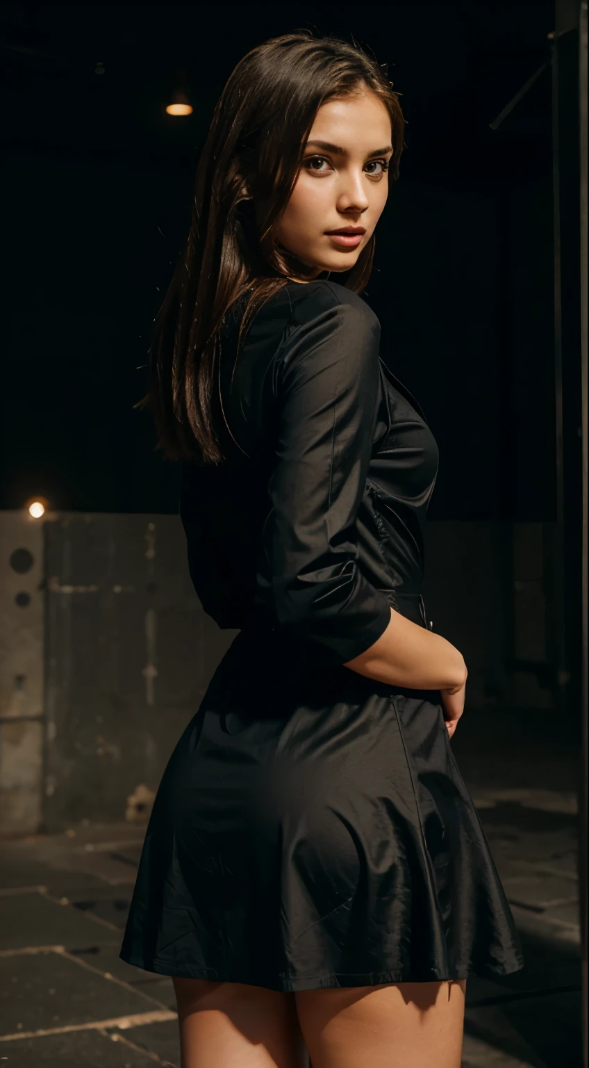 Hot girl in gight motorcircle dress
