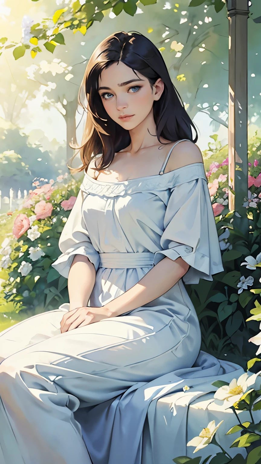 ((European )), beautiful girl, light blue eyes, white t-shirt with exposed shoulder, tiny blue pleated skirt, no panties, close-up from thighs to face, shot from below, very fair skin, very long hair, wavy hair , blonde hair, ancient temple, sunrise, photorealistic, indirect lighting, volumetric light, ray tracing, hyper-detailed, best quality, ultra-high resolution, HDR, 8k