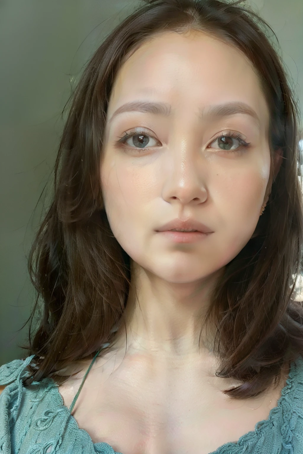 (best quality,realistic,ultra-detailed), 1girl, brunette hair, green eyes, intense gaze, facing forward, detailed facial features, elegant posture, natural lighting, garden setting, vibrant flowers, soft sunlight filtering through the trees, gentle breeze rustling the leaves, flowing dress, graceful movement, peaceful atmosphere, vivid colors, realistic textures, fine brushstrokes, classical painting style