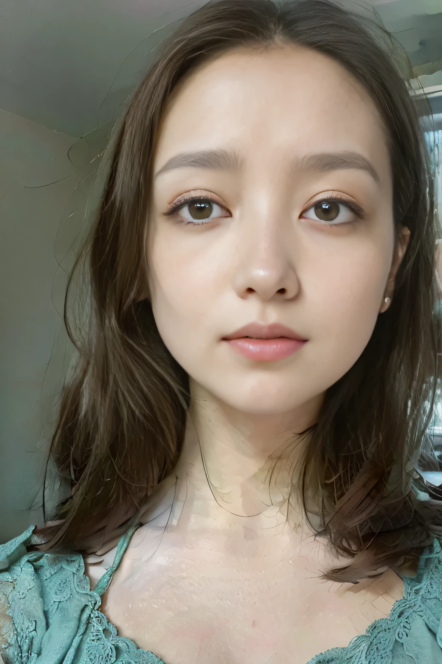 (best quality,realistic,ultra-detailed), 1girl, brunette hair, green eyes, intense gaze, facing forward, detailed facial features, elegant posture, natural lighting, garden setting, vibrant flowers, soft sunlight filtering through the trees, gentle breeze rustling the leaves, flowing dress, graceful movement, peaceful atmosphere, vivid colors, realistic textures, fine brushstrokes, classical painting style