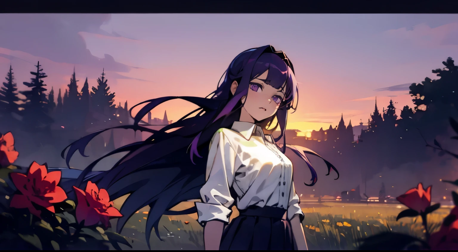 delicate face，purple eyes