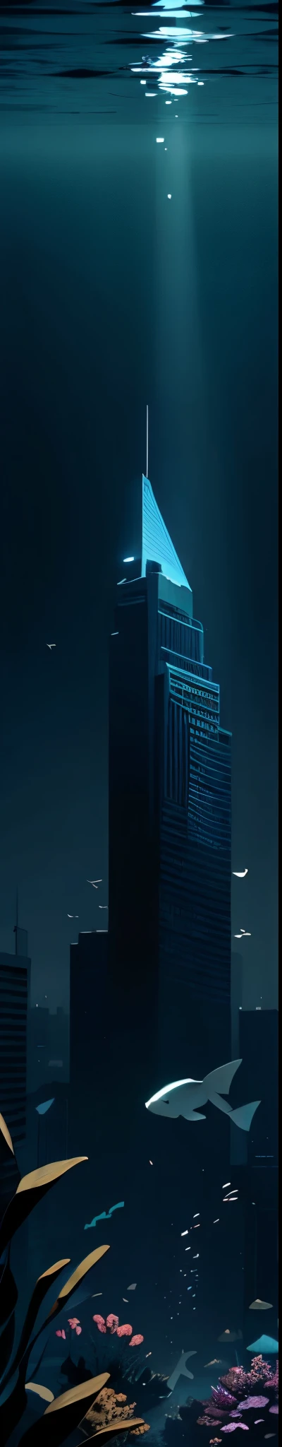 UnderWater sunken skyline, dark