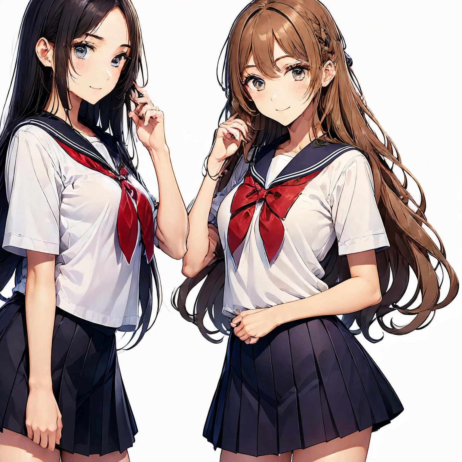 high quality,((2girls,chyuri,cuddle,smile)),Japanese high school student,short sleeve sailor school uniform,