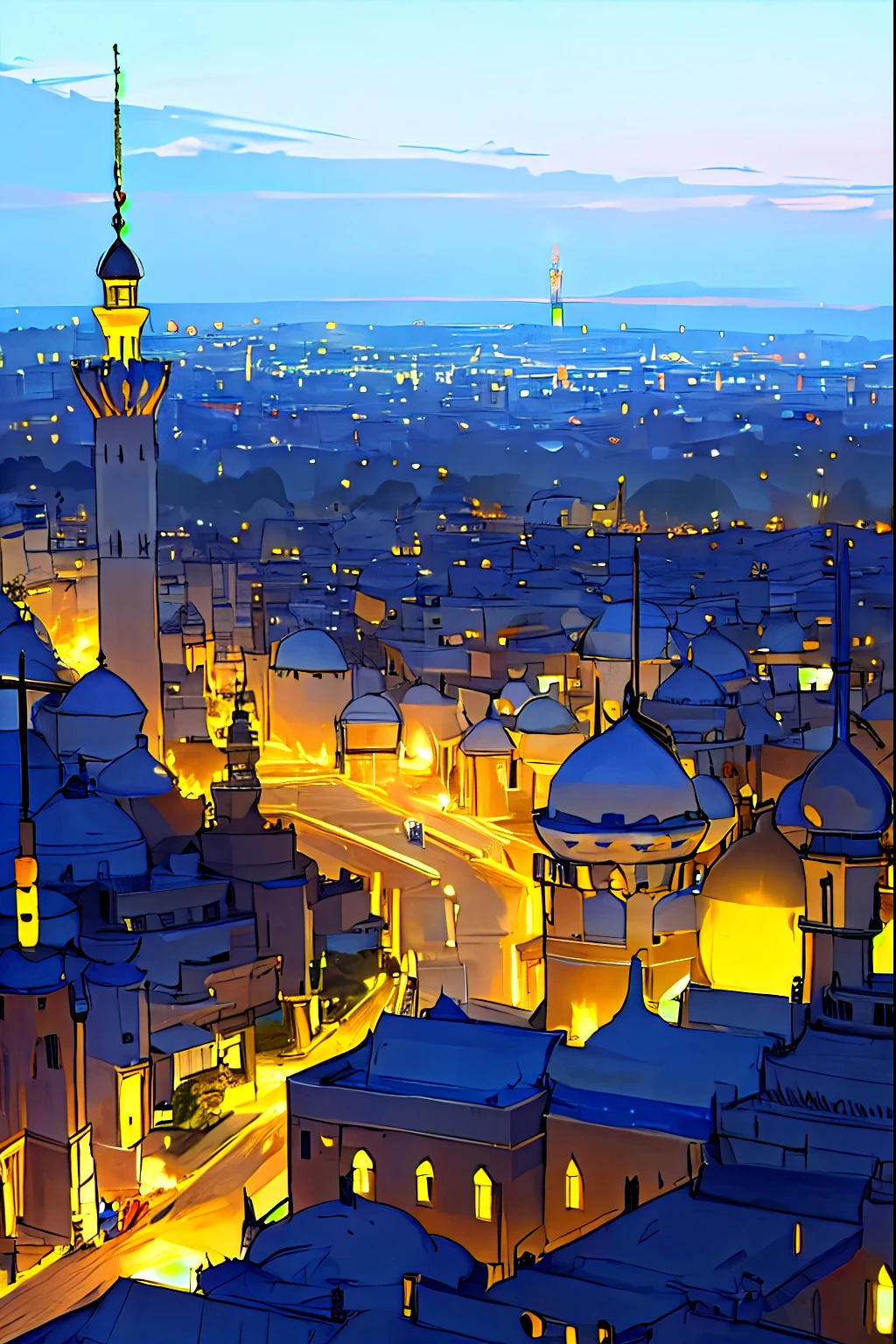 A bunch of people's celebrating Ramadan light works , landscaping view