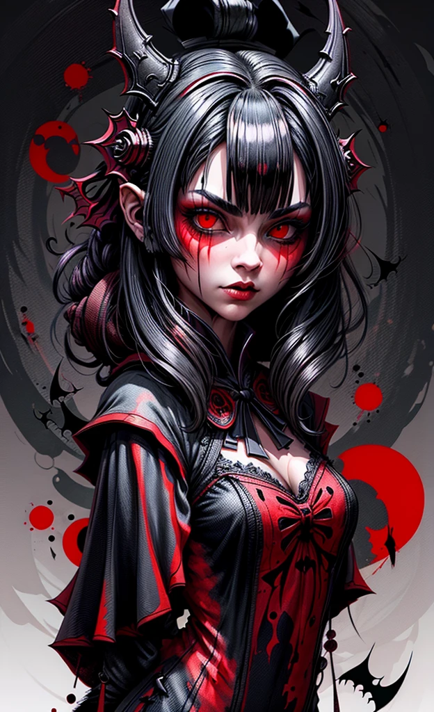 A vampire girl, black background, blood, ilustrador, master part, alta qualidade, 8k, high resolution, alto detalhamento, japanesepopartstyle, 4k, highes definition,