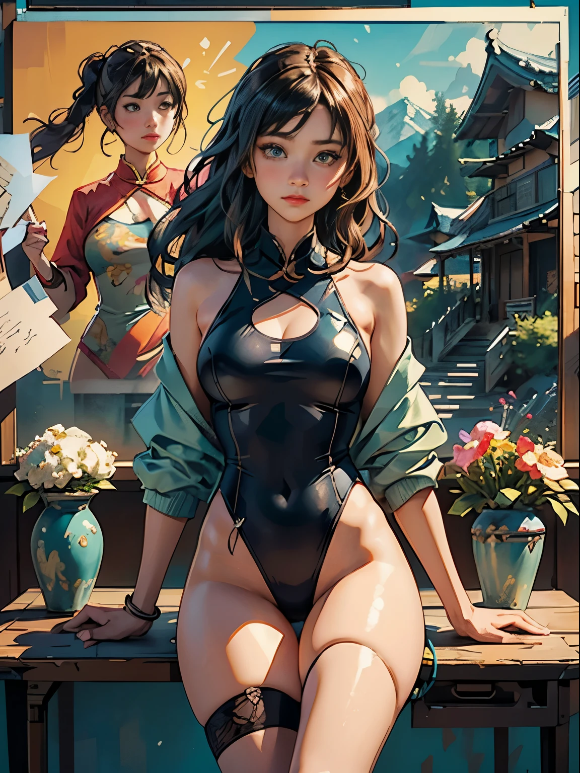 photo, Banks art stickers,Kelly Brooke , soul, digital illustration, comic style, 完美of解剖結構, center, nearly perfect, 动态of, Very detailed, watercolor, art station, concept art, 光滑of, 锐利of焦点, illustration, art by Kane Griffith and Vadim Kashin,Big breasts,獨自一人of動漫女孩,High cut split swimsuit,thong, Show belly button,camel toe exposed,齐刘海of柔和短发, heterochromia, 完美of解剖結構, center, nearly perfect, 动态of, Very detailed, character table, art station, concept art, 光滑of, 锐利of焦点, illustration, 金正基of艺术作品,, artistic germ, Kane Griffith and Vadim Kashin , Sasha Yakovleva, Lois, Jeremy Mann, full-body shot, character table, lightning wave, beautiful anime watercolor ,Tim Okamura(Tim Okamura)of《dripping paint》, Victor Nizovtsev, Greg Rutkoski, Noah Bradley. trending on art station, 8k, masterpiece, graffiti paint, Fine details, full of color, 错综复杂of细节, golden ratio illustration,monochrome green background, masterpiece, 最好of质量, high quality, high resolution, 最好of质量, high resolution修复, 明亮惊人of灯光, Detail enhancement::style only zuul by valerio "Dreher Lake" buonfantino on art station::2.9 ,( 美丽of女人 )), ((独自of)), ( 细致of眼睛和细致of脸:1.3), (High cut split swimsuit,性感thong:1.3), (美丽清晰of背景:1.2), (Very detailed, Super detailed, 最好of影子:1.1), big breasts, big ass,裸露of肩膀, flowers and petals, , (White background:0.5), (illustration :1.1), (非常精緻和美麗of女孩:1.1), (Perfect details:1.1)style::Li Zai ::2.9——Quality ,illustration style, 奇妙of画作 ,graffit style, Black straight hair flowers ,High cut split swimsuit,性感thong, 美丽of女人, 设计周围of黑色浮雕,热情of钢琴家点燃钢琴of火花, fire, night nucleus, Fine details, 富有表现力of, dark contrast, in the style of paper frank, McFly - 16th:9 --q 2 --s 500 --v 5.1 --style raw --c 100,from behind